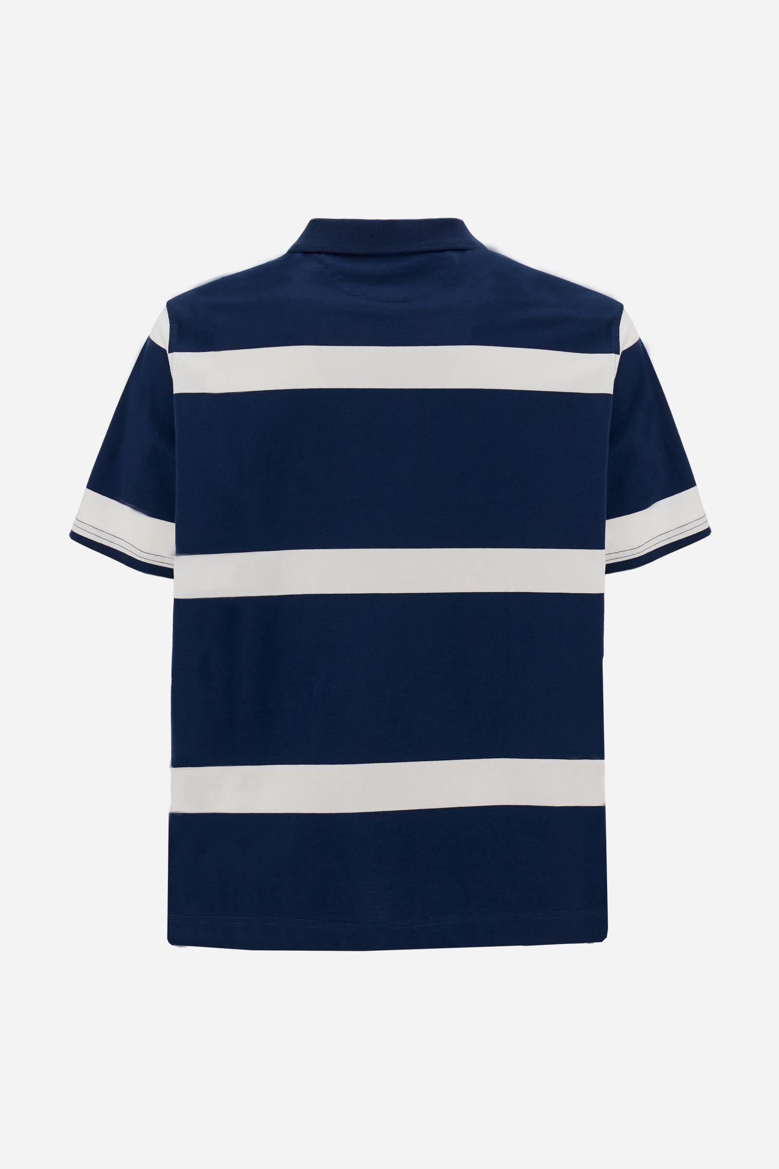 Men’s short-sleeved heavy cotton jersey polo shirt with maxi stripes - Claud