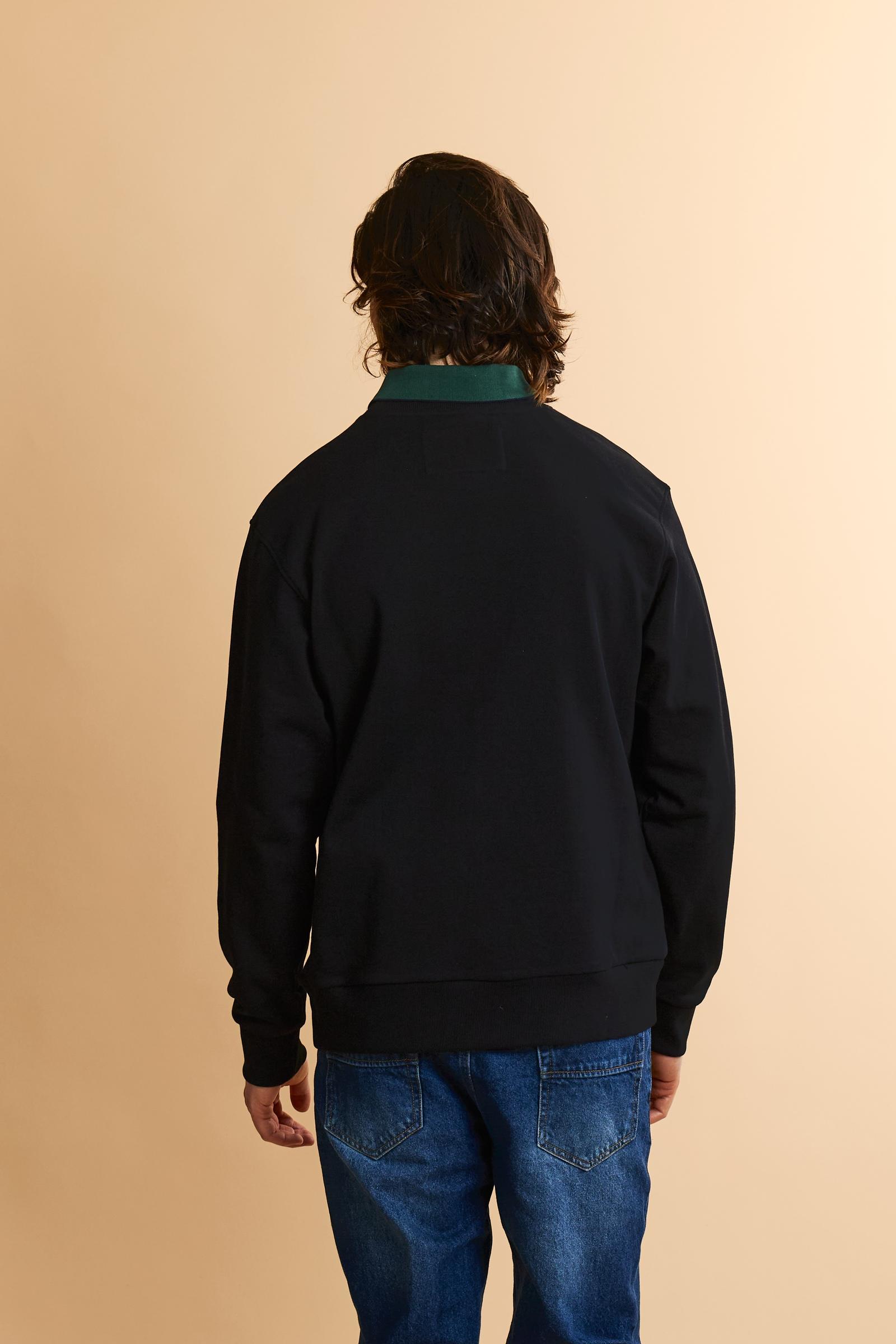 Men's crew-neck sweatshirt in 100% cotton diagonal fleece. Features a ribbed collar, cuffs, and hem, with a modern cut and exclusive maxi 3D embroidered logo. - Black