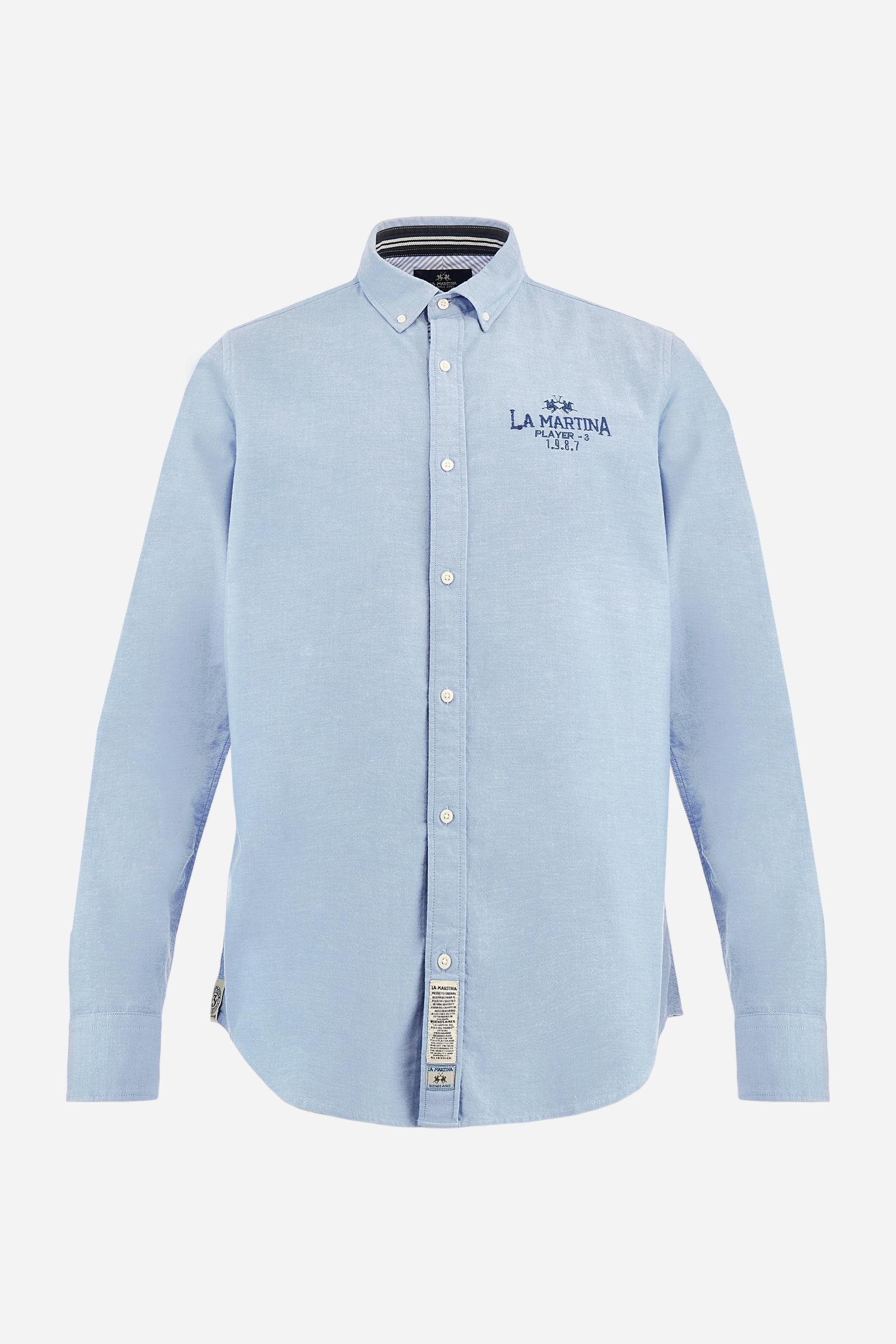 Men’s oxford stretch cotton shirt. Regular fit, button-down collar and contrasting Polo Club graphics. - Cornflower blue