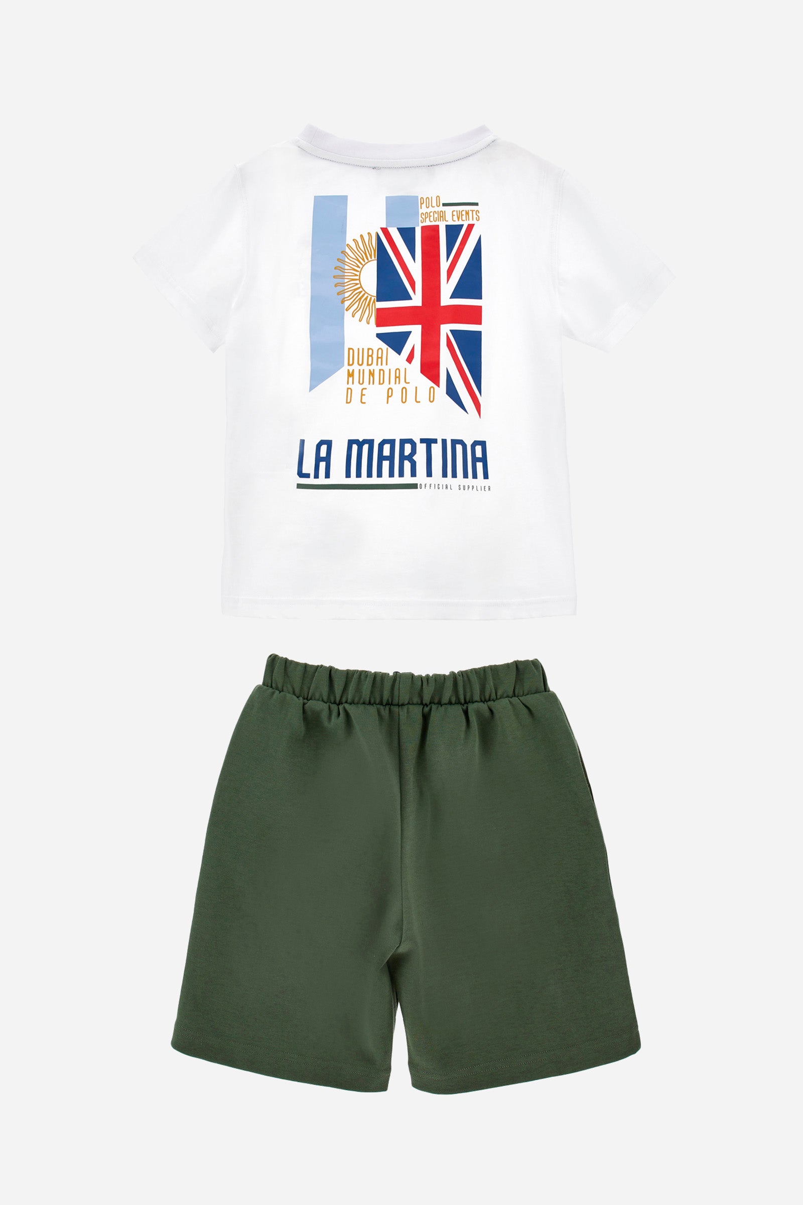 Set per ragazzi composto da T-shirt e bermuda in cotone interlock pique. T-shirt con collo a giro e bermuda con vita elasticizzata e tasche frontali. - Optical White/Thyme