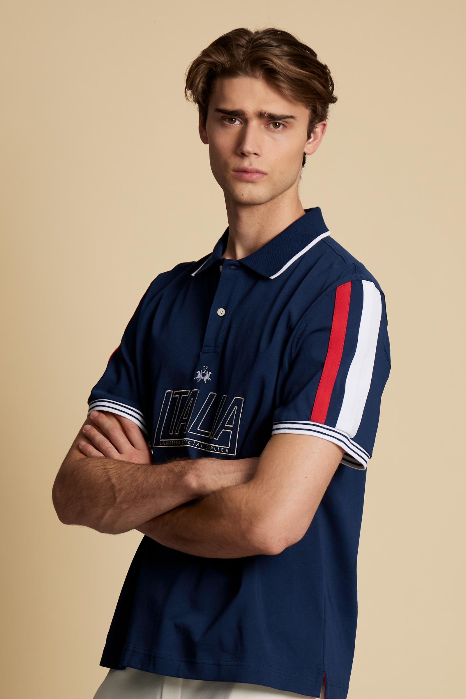 Men’s jersey polo with contrast stripes – Constant