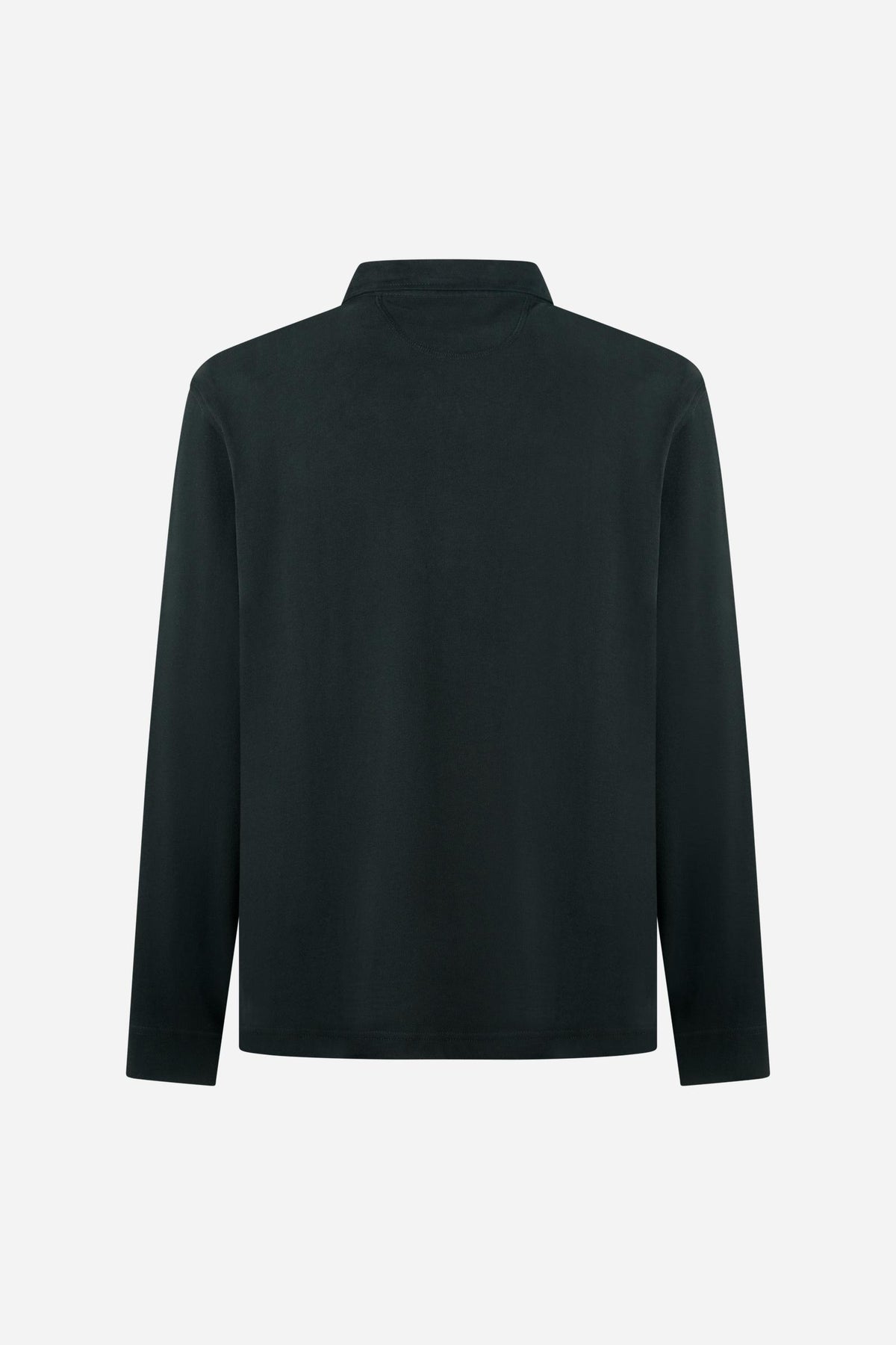 Men's long-sleeve polo in heavyweight 100% cotton jersey with a contrasting collar and hidden placket. Features a relaxed fit and a large 3D embroidered logo. - Navy Blazer