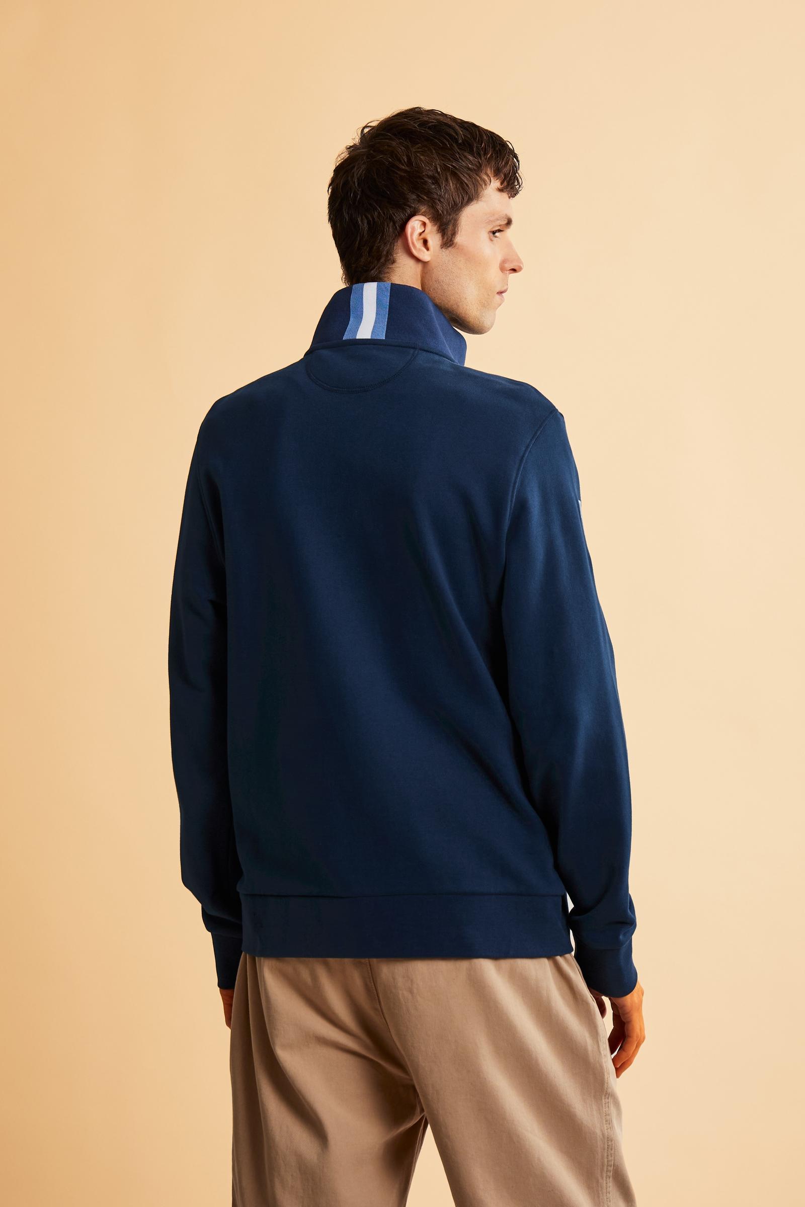 Men’s cotton sweatshirt with regular fit and full front opening, Iconic patch on the sleeve and embroidered team logo on the chest. - Navy