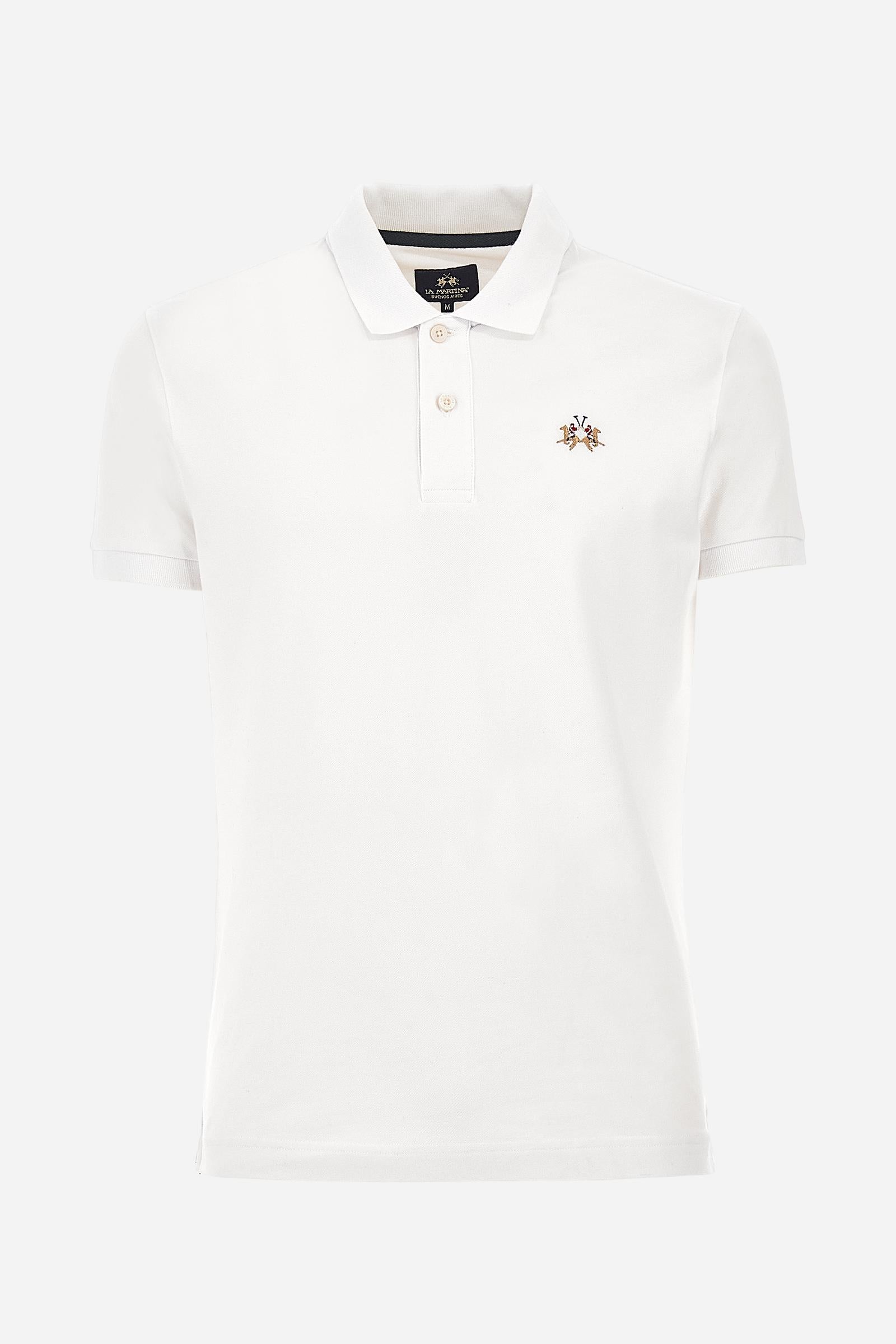 Men's short-sleeved cotton piqué polo shirt. Regular fit with fabric detail under the collar. - Optic White