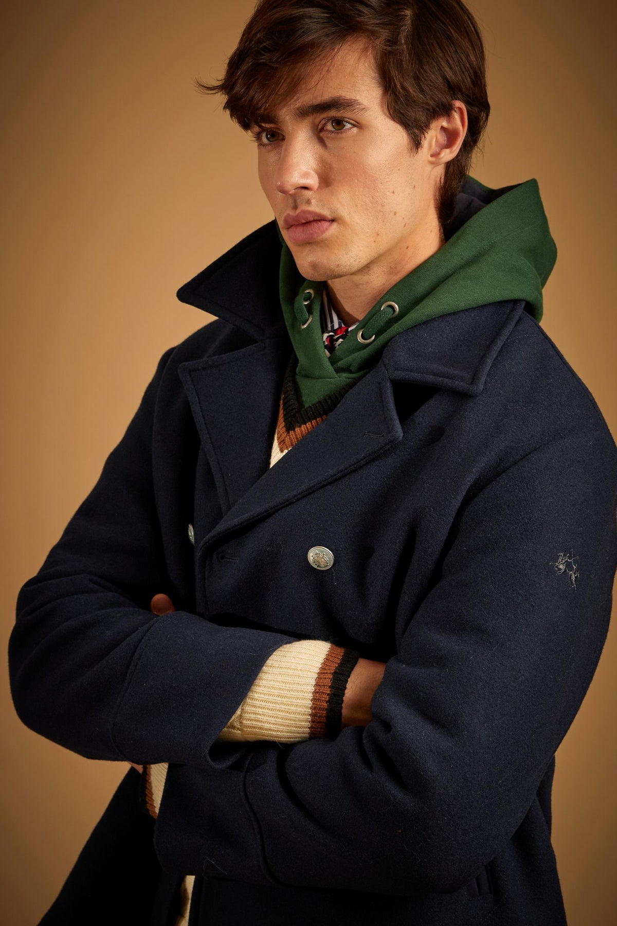 Men's padded pea coat in wool felt - Dell