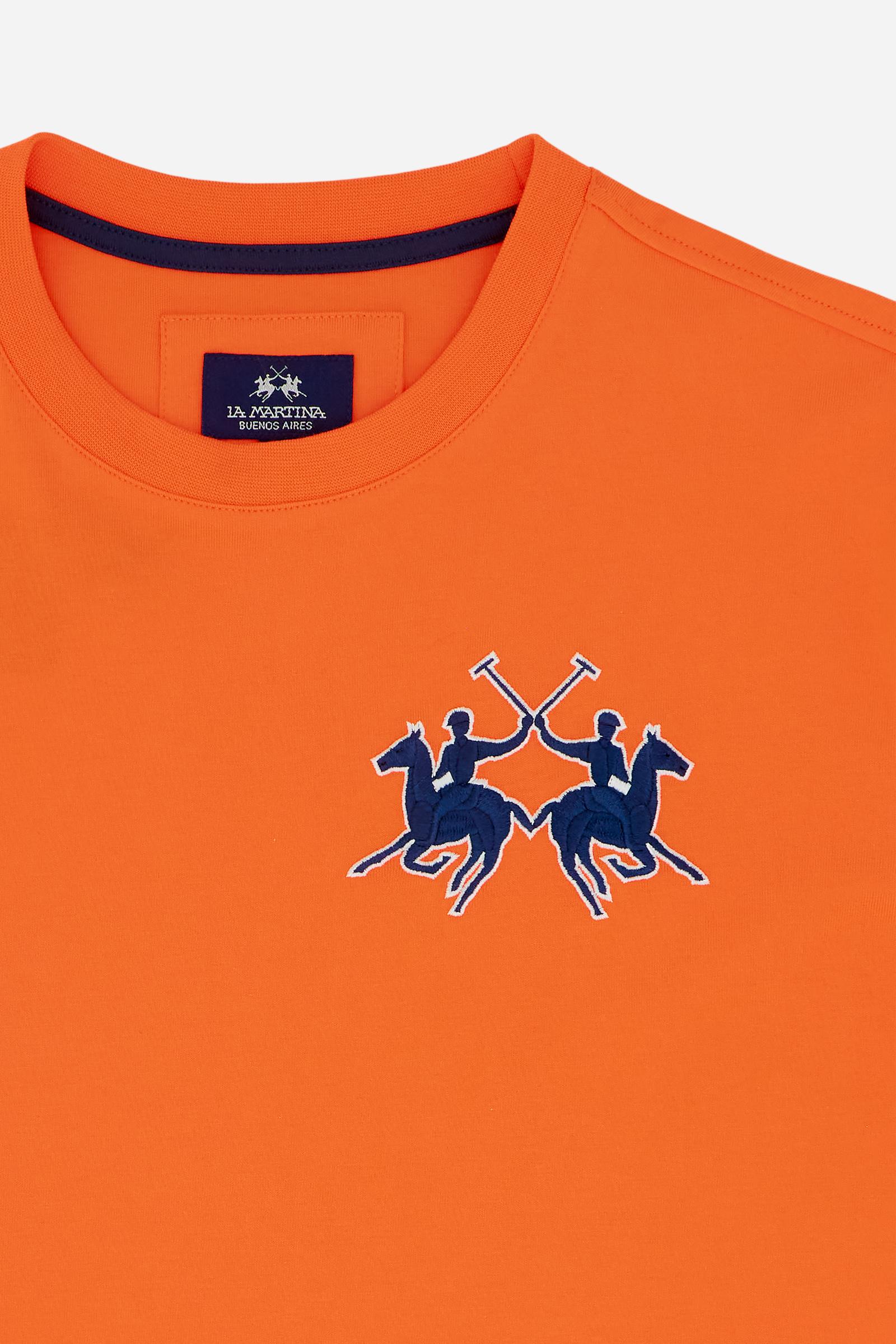 T-shirt in heavy cotton jersey with a structured, boxy fit. Dropped shoulders and clean lines. Large contrasting 3D embroidered logo on the chest. - Flame                                                                                                                                                                                                                                                                                                                                                                      