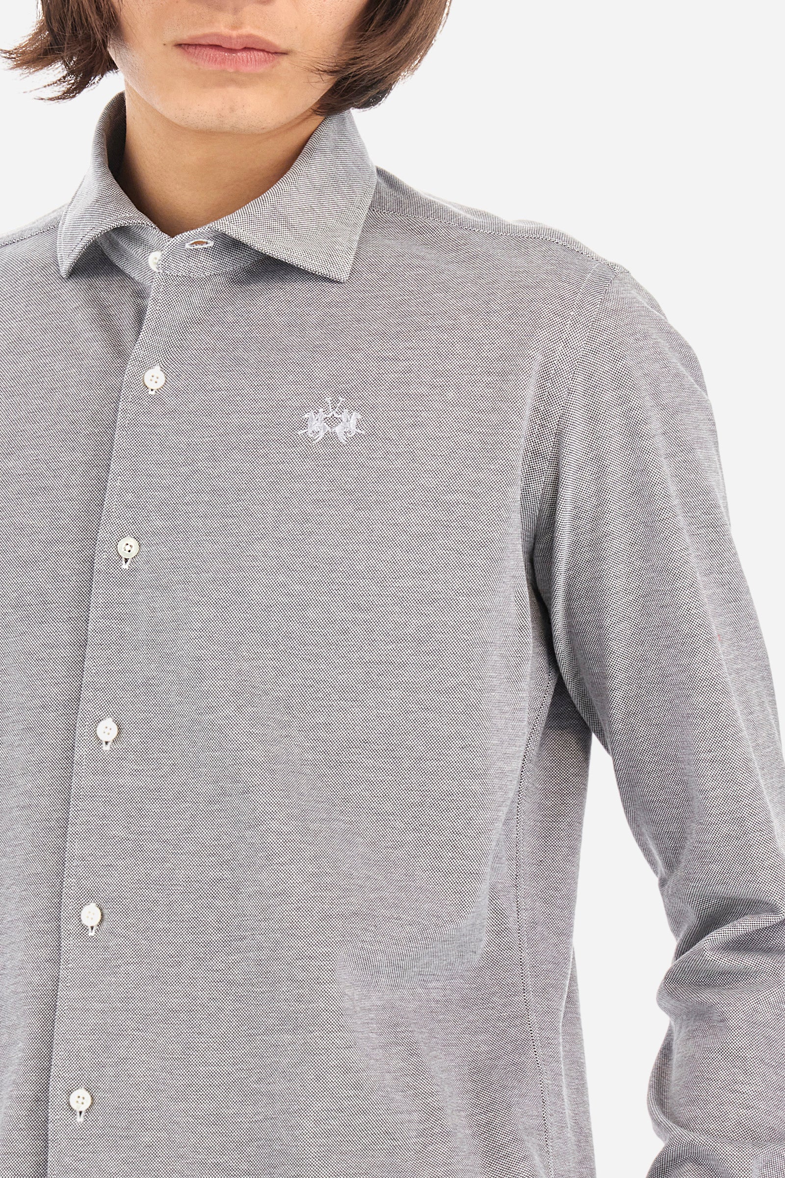 Long-sleeved shirt in cotton piqué, fitted cut for men - Qalam