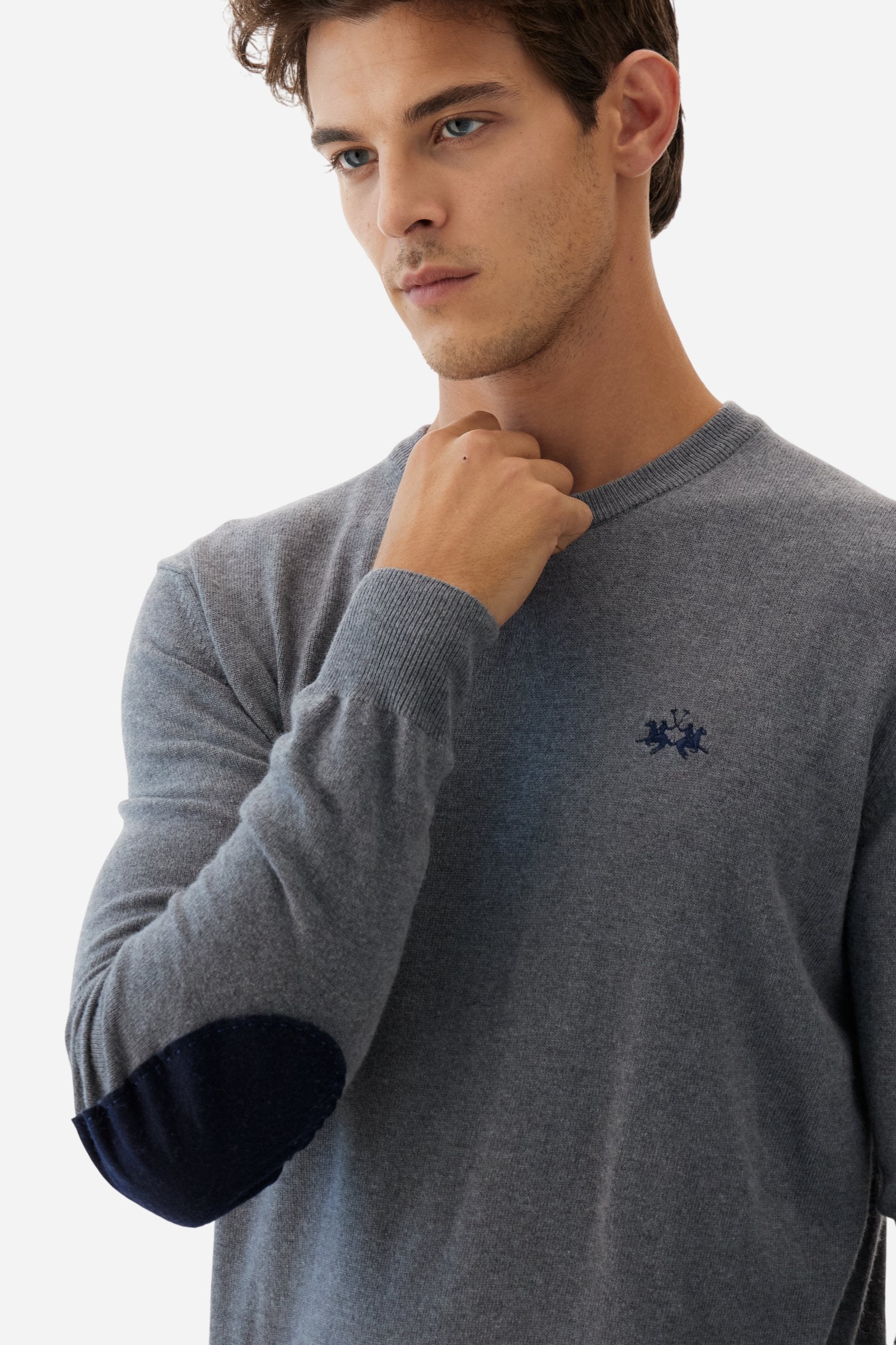 Men’s crew neck sweater with elbow patches - Bobbiejo