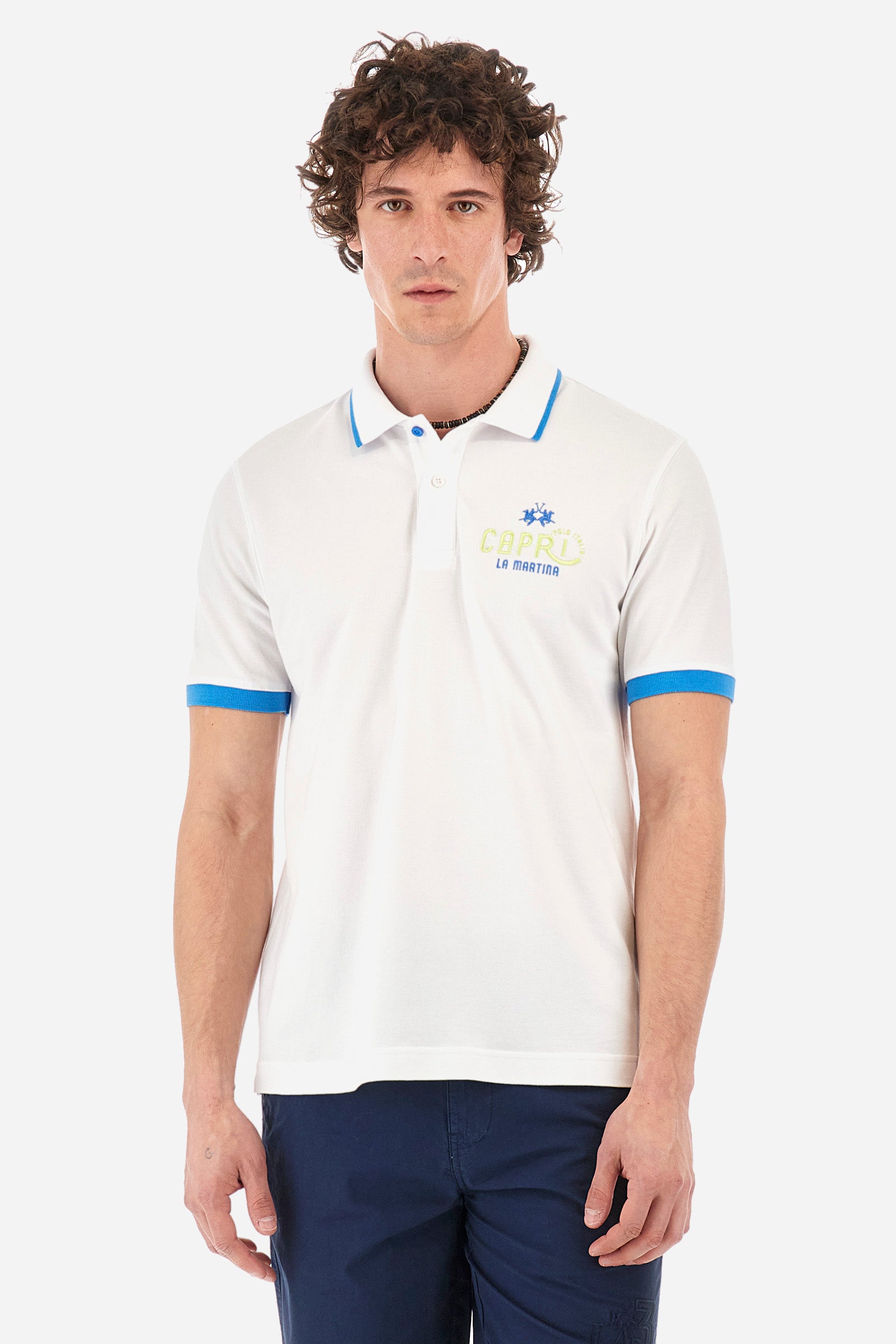 Regular-fit polo shirt in elasticated cotton - Yushua
