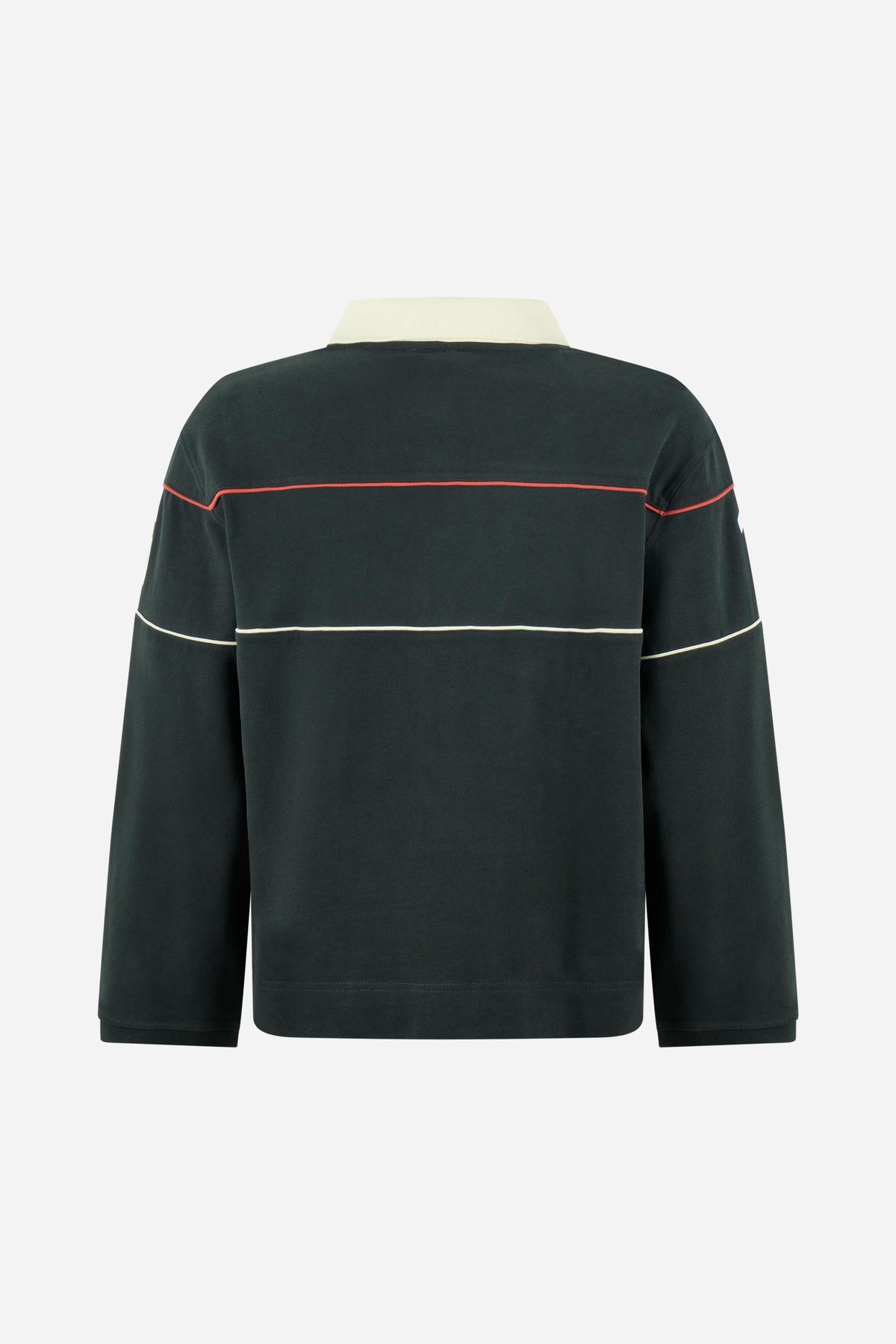 Women's long-sleeve polo made from heavyweight 100% cotton jersey, featuring a comfortable fit, contrasting collar, piping detail, printed band, and embroidered logo cuff. - Navy Blazer