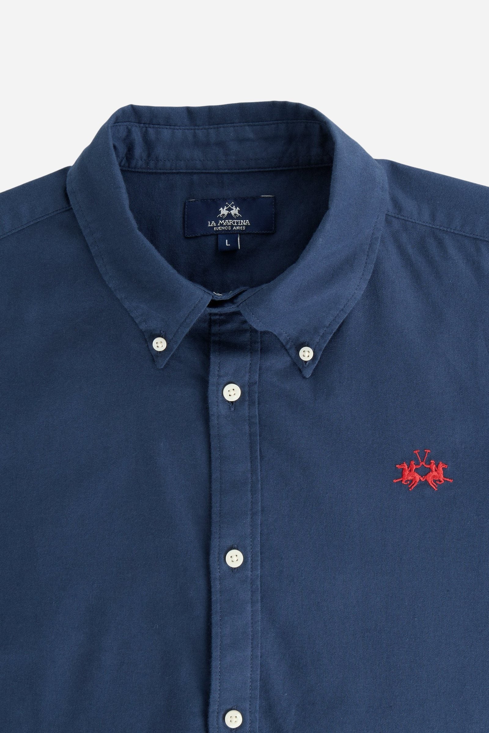 Men’s pure cotton Oxford shirt with button-down collar, front buttons, embroidered logo, and regular fit for comfort and freedom of movement. - Navy
