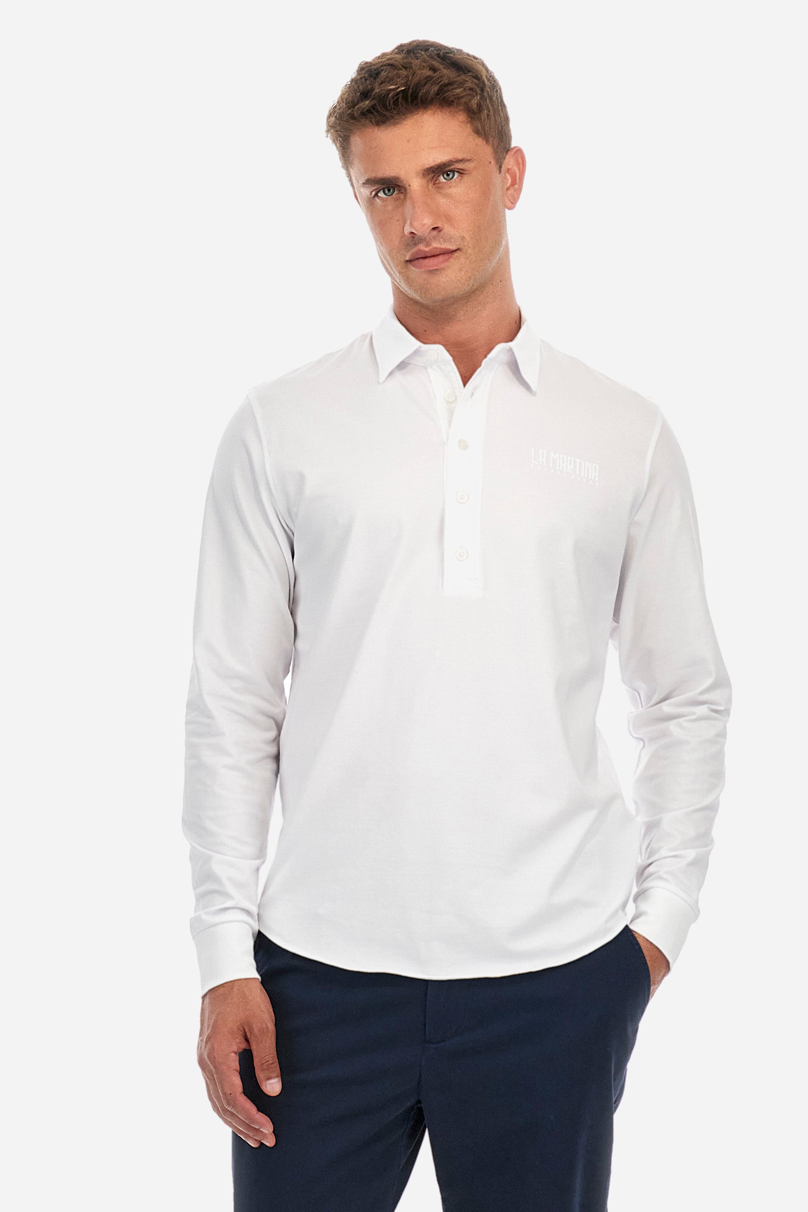 Regular-fit polo shirt in elasticated cotton - Zethus