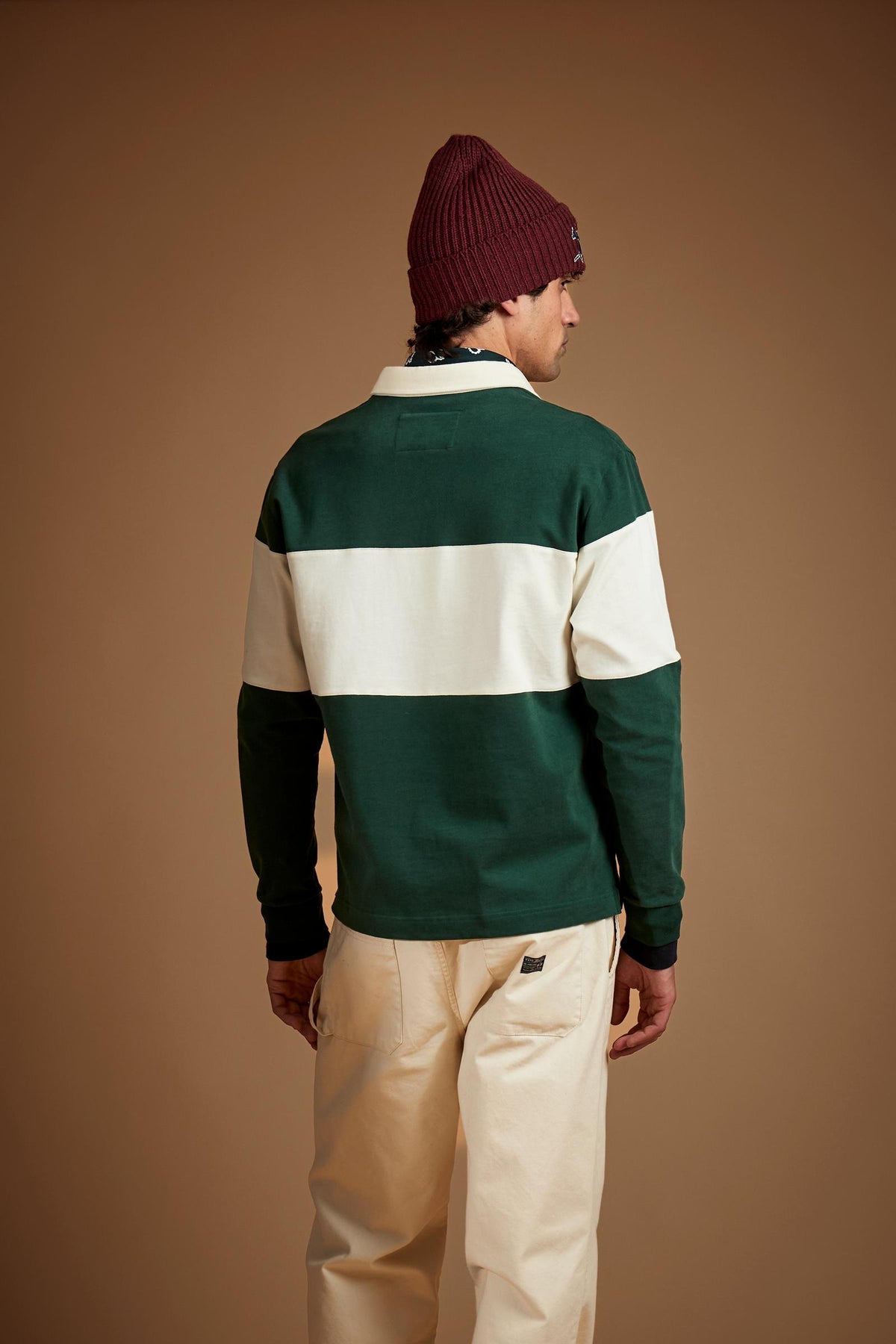 Men's rugby polo, heavy cotton jersey with large stripe - Dion