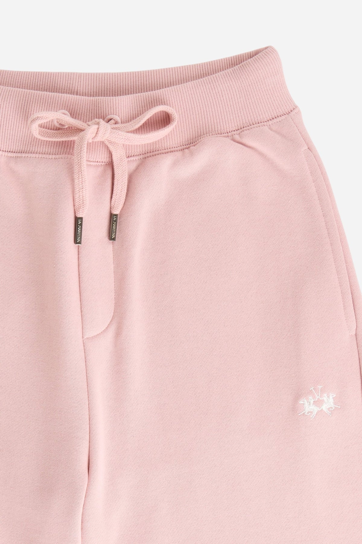 Women's pants in soft brushed cotton with an elastic waistband, adjustable drawstring, vertical side pockets, and a relaxed wide-leg fit for all-day comfort. - Pale Mauve
