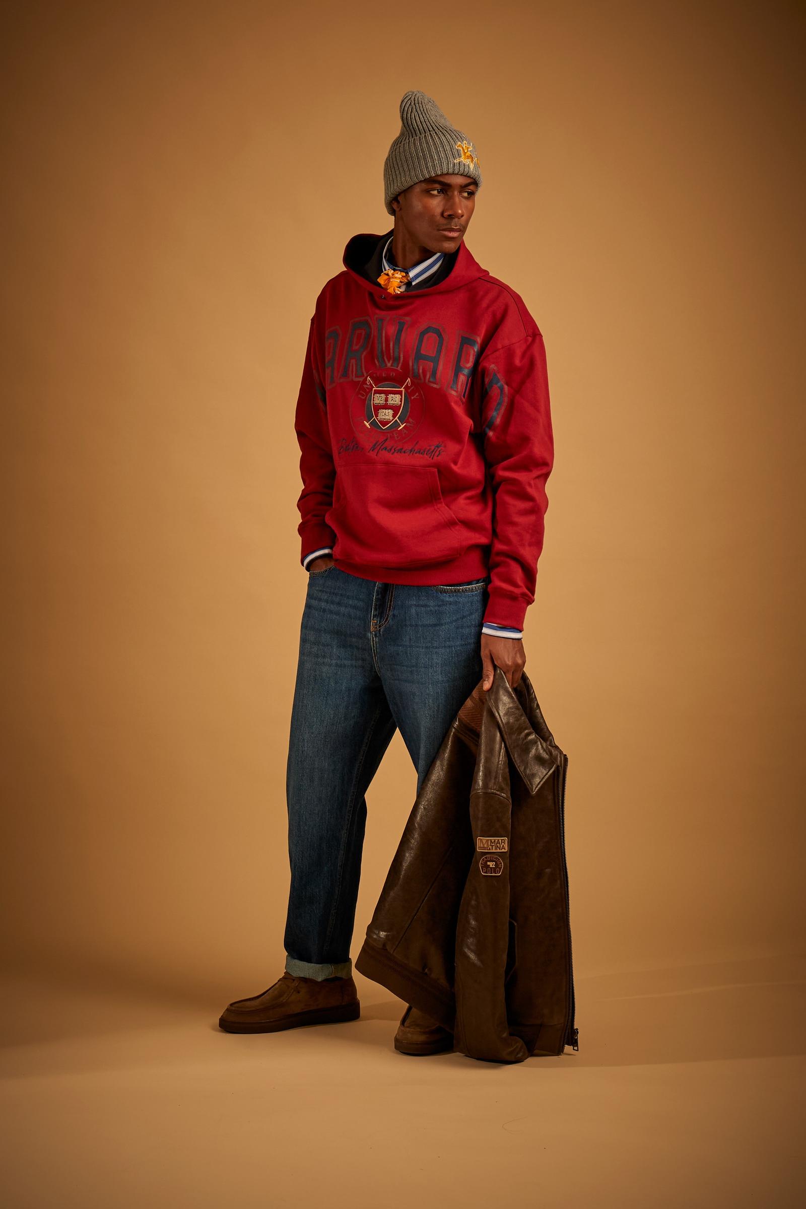 Men's sweatshirt with hood, brushed cotton, Harvard - Dubh