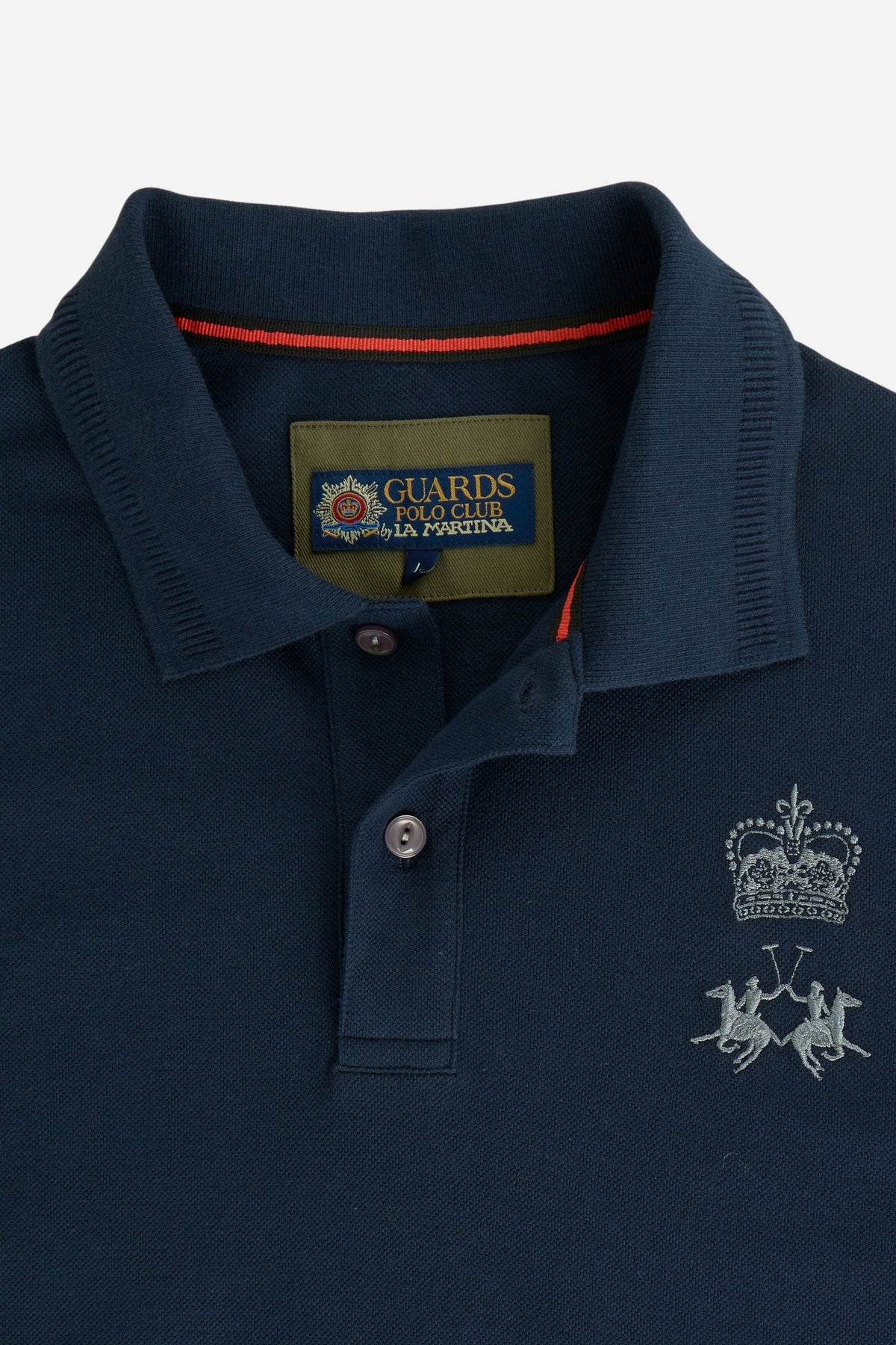 Men's long-sleeve cotton piqué polo with ribbed collar and cuffs, reinforced elbow patches, embroidered details, and a comfortable regular fit for lasting style. - Navy Blazer