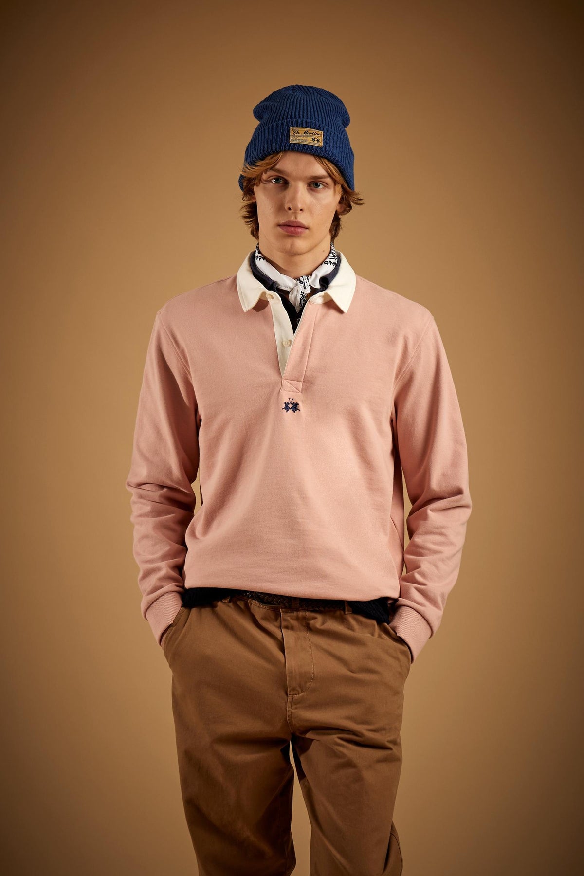 Polo homme en molleton épais de coton col rugby - Domingo