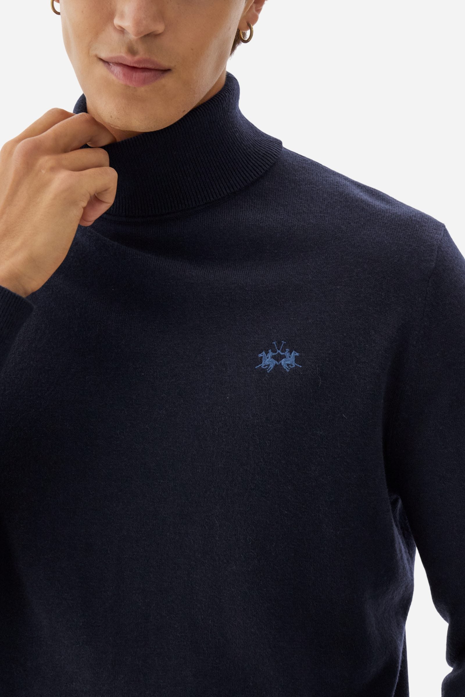 Men's regular-fit wool blend high-neck jumper  - Navy