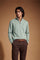 Men's long-sleeve lambswool sweater with half-zip neck, ribbed collar, cuffs, and hem, featuring contrasting inner tape and embroidered logo for a stylish, comf - Desert Sage