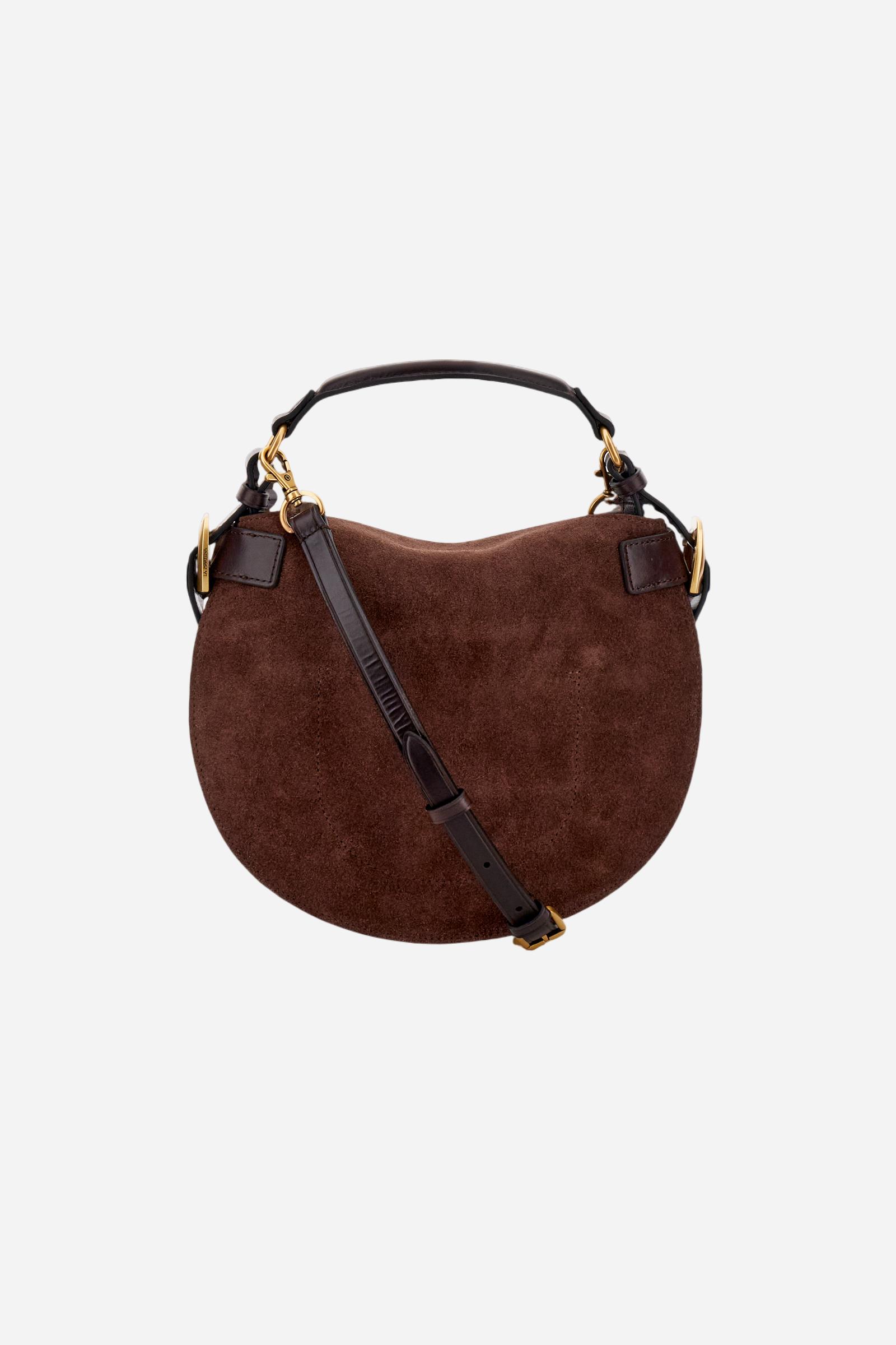 Medium suede crescent bag with contrasting leather handles and strap. Metal La Martina logo on the front. - D.BROWN/D.CHOCOLATE