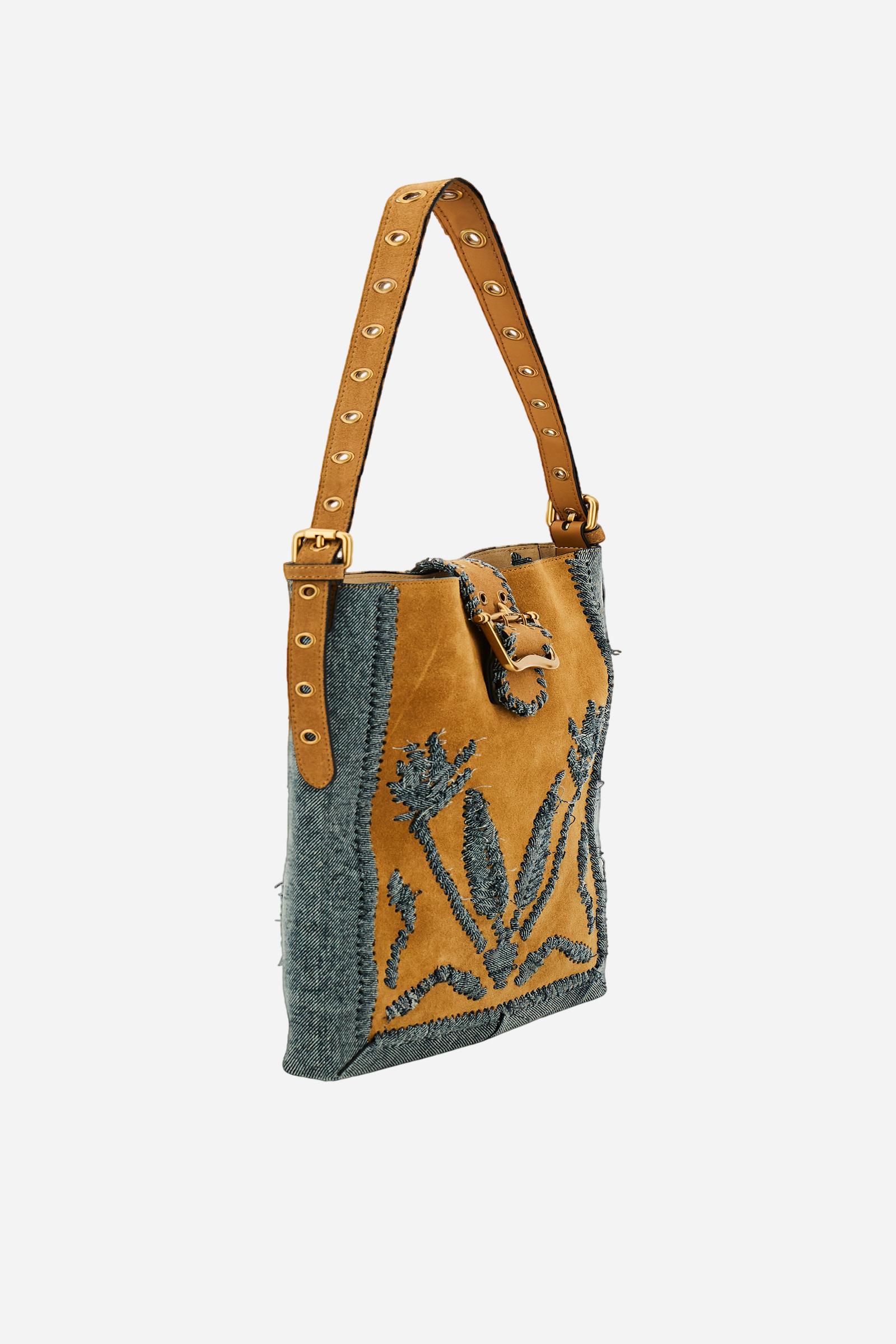 Women's suede and denim intarsia crossbody bag - Fuego Crossbody