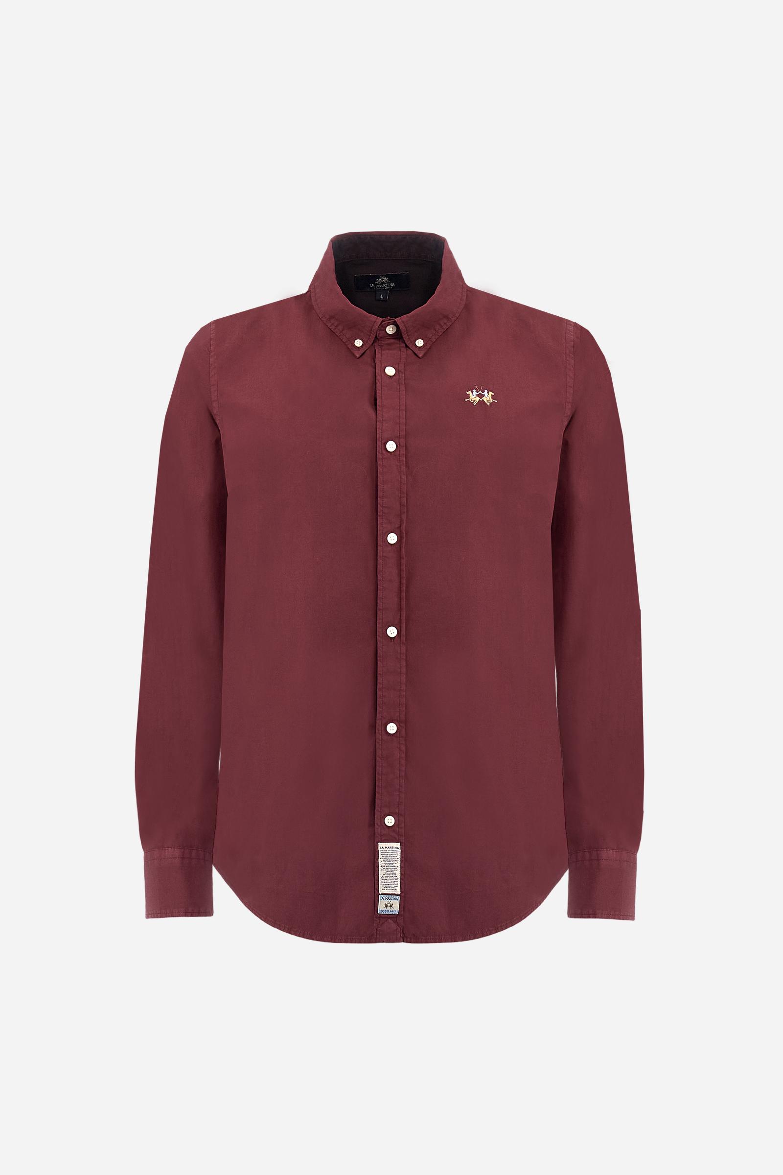 Men's long-sleeved shirt in cotton poplin. Slim fit with button-down collar. - Port Royale