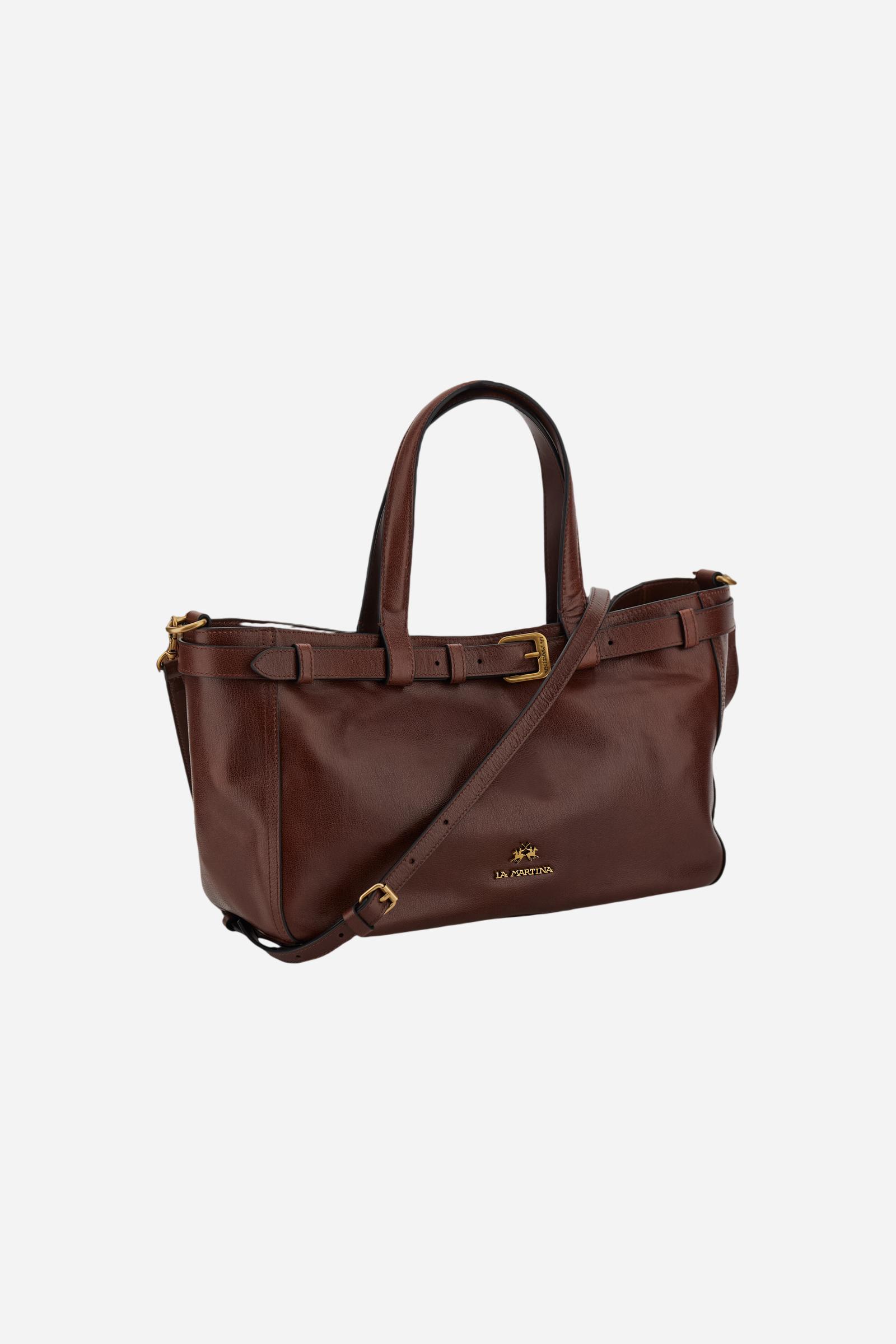 Women's leather tote bag with top belt detail - Bandera