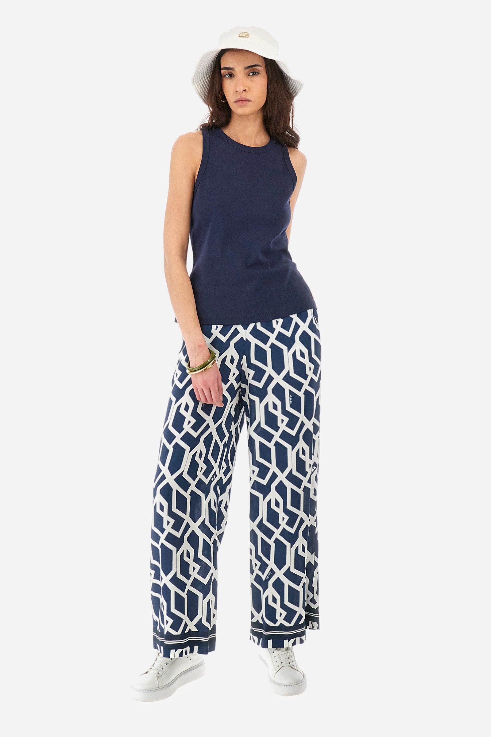 Regular-fit palazzo trousers in a synthetic fabric - Yeshodhana