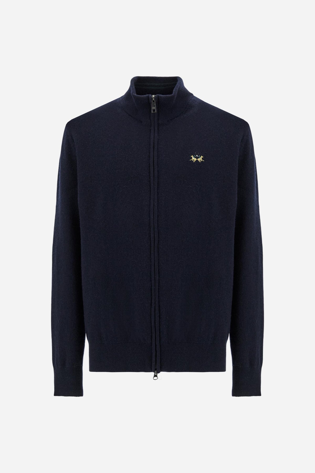 Full zip lambswool sweater with tricolor logo - Edric