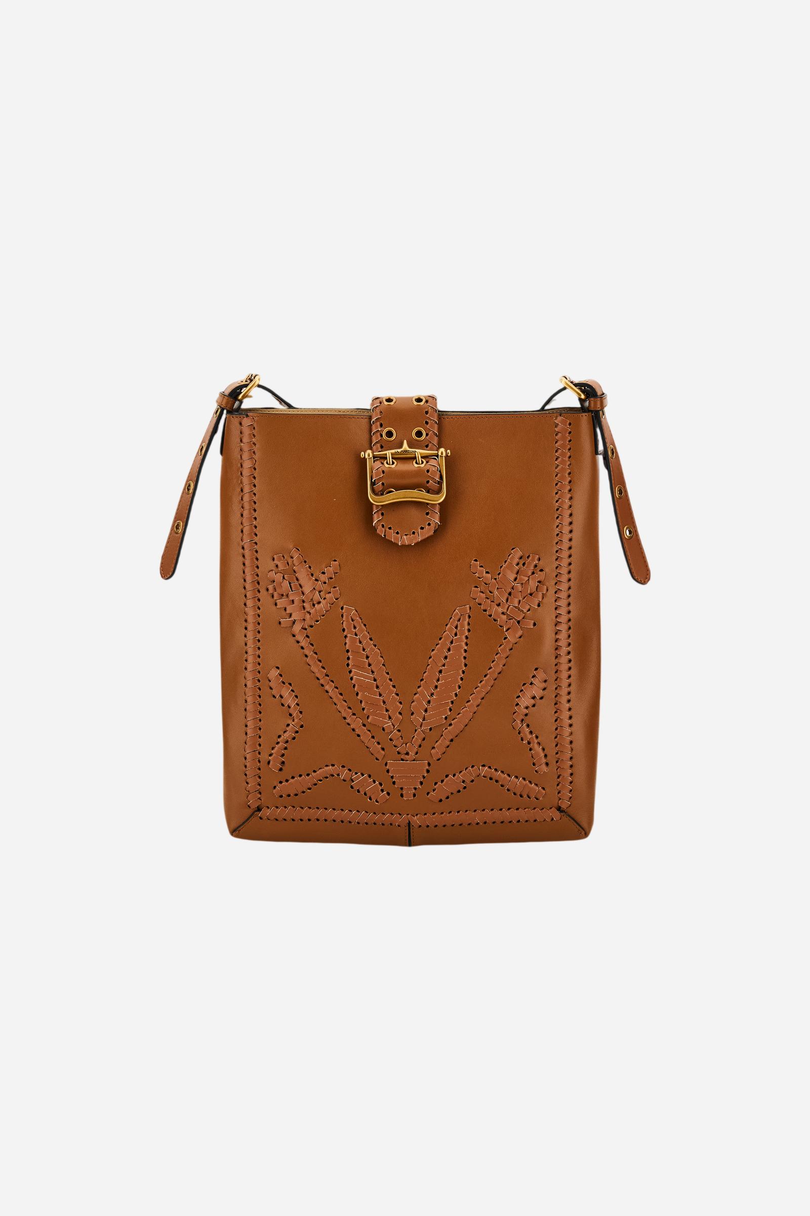 Damen-Umhängetasche aus Leder mit durchbrochenen Stickereien - Fuego Crossbody