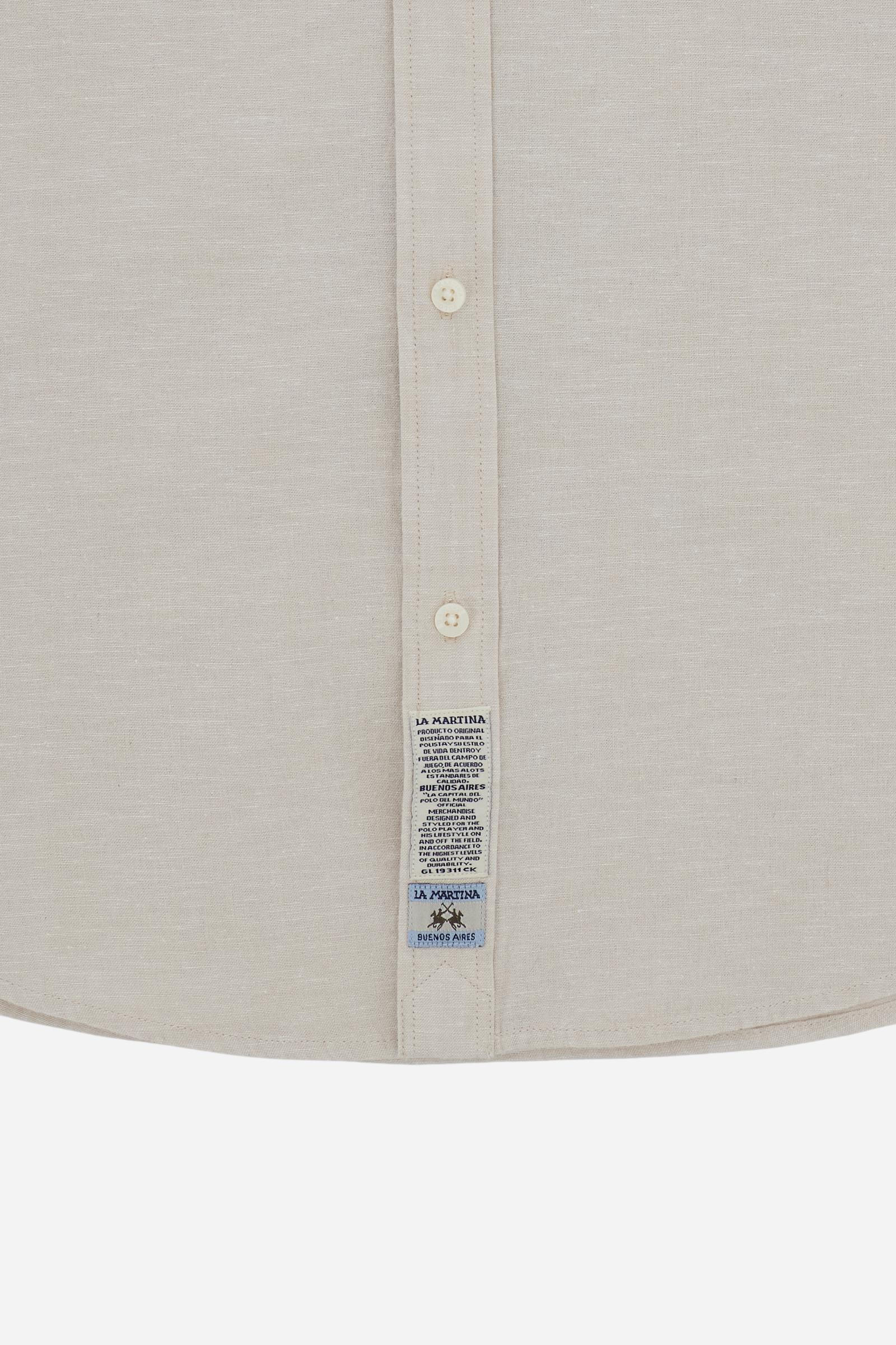 Men’s regular fit cotton and linen shirt with small logo - Rodolfo