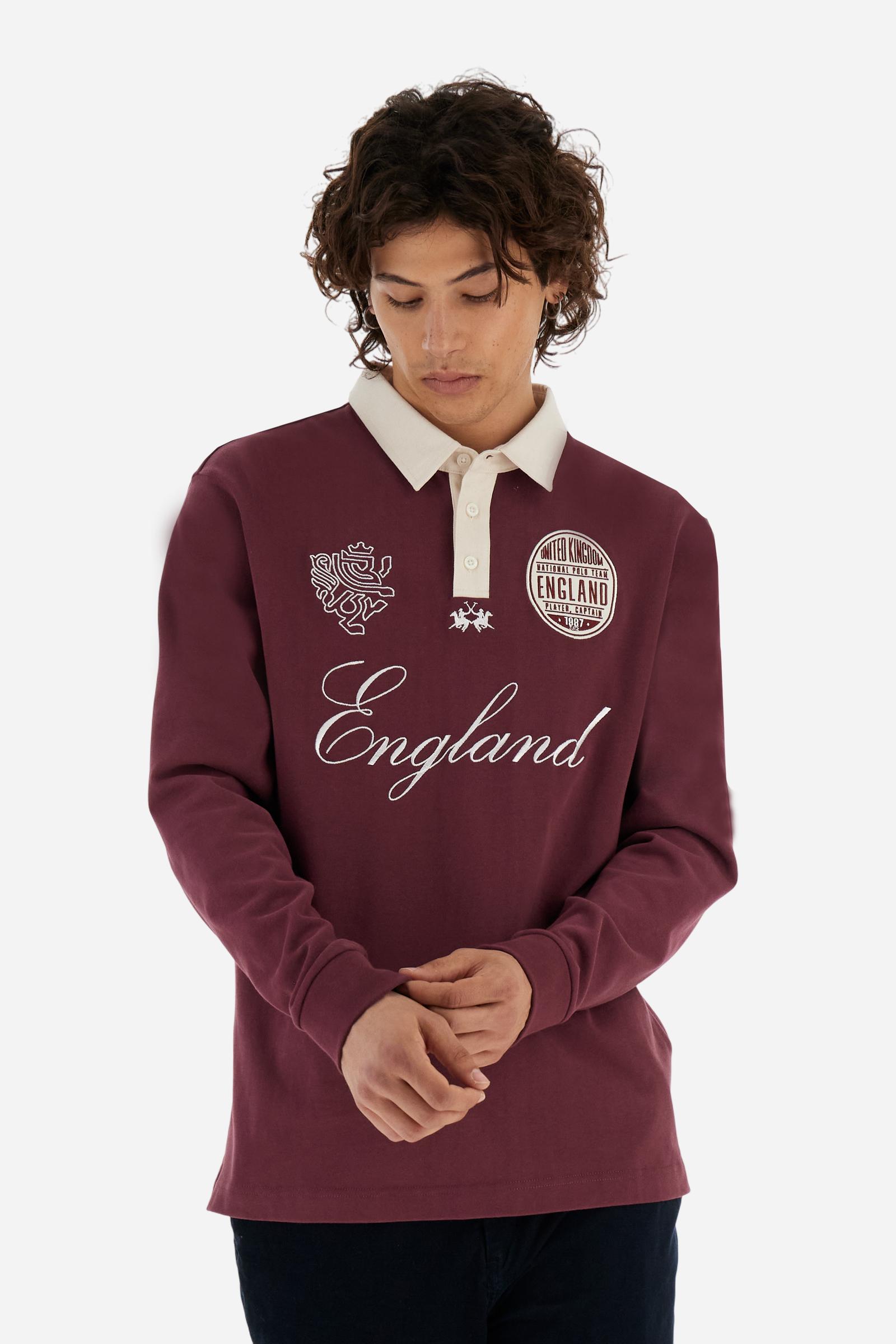Long-sleeve polo shirt in soft, warm cotton jersey for all-day comfort. The contrasting gabardine collar adds a sophisticated touch to the clean design, while the ribbed cuffs in matching tone complete the look. On the chest, oversized colorful graphics celebrate Italy, Argentina, and England. A small embroidered logo in contrast sits below the placket. Regular fit for a relaxed silhouette that suits every body type. Model wears size L. - Port Royale
