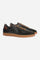 Men's deconstructed sneaker in vegetable-tanned calf leather and suede, with tone-on-tone stitching, honey rubber sole, Strobel construction, and Italian craftsmanship. - Black/Black