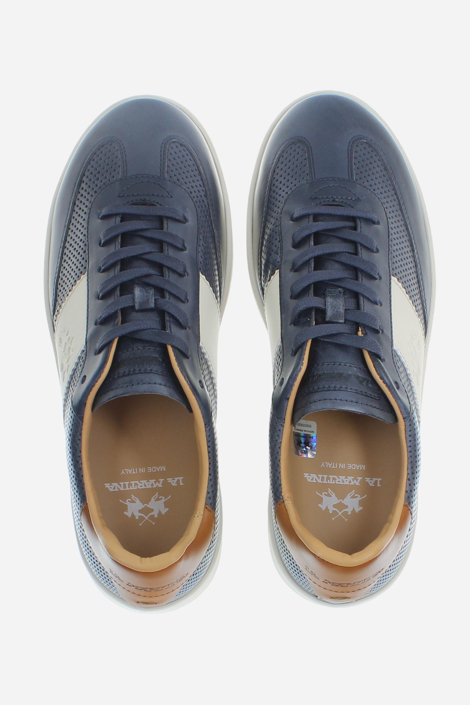 Men’s Vegetable-Tanned Leather Sneakers with Contrast Band – Core Sage