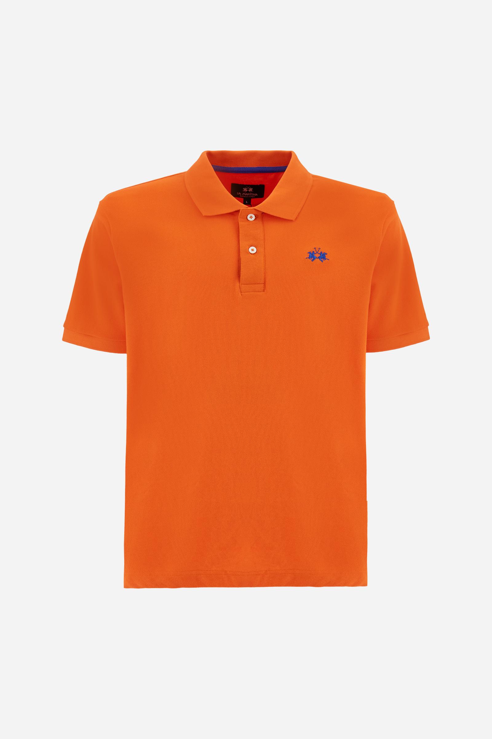 Men’s short sleeve cotton piqué polo shirt with regular fit, two-button placket and contrast brand logo. - Flame                                                                                                                                                                                                                                                                                                                                                                                                                