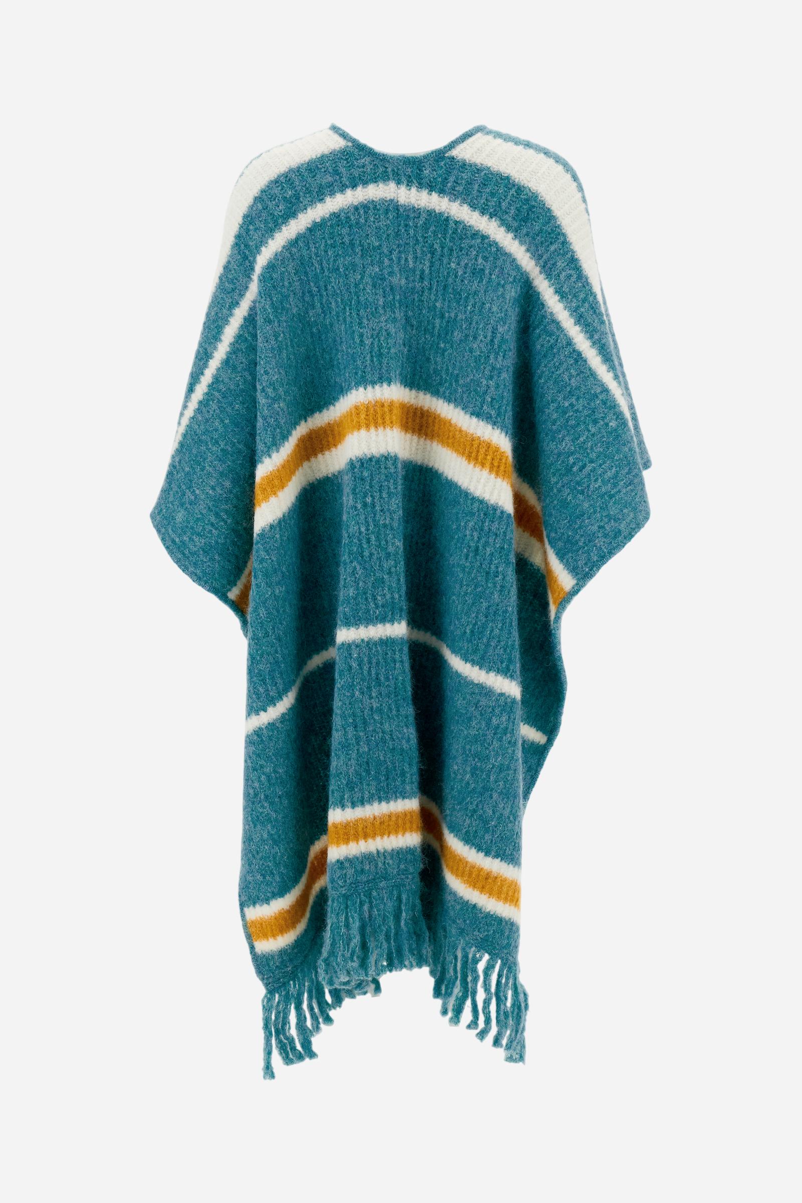 Poncho femme en maille rayée avec franges - Borja