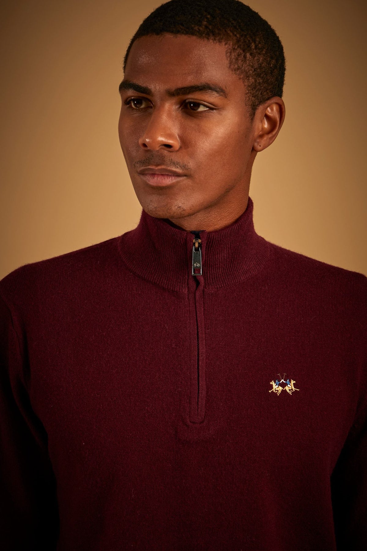 Men's half-zip lambswool sweater with tricolor logo - Etor