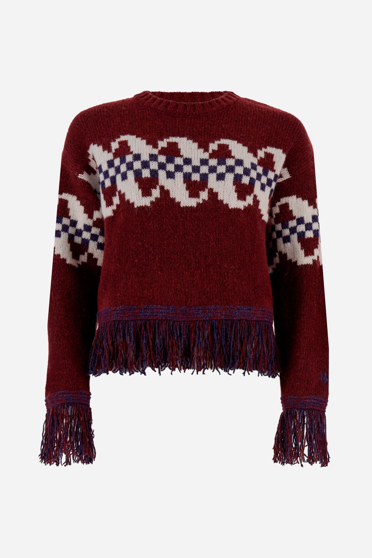Damen Rundhalsausschnitt Pullover mit Jacquard-Muster und Fransen - Edvige