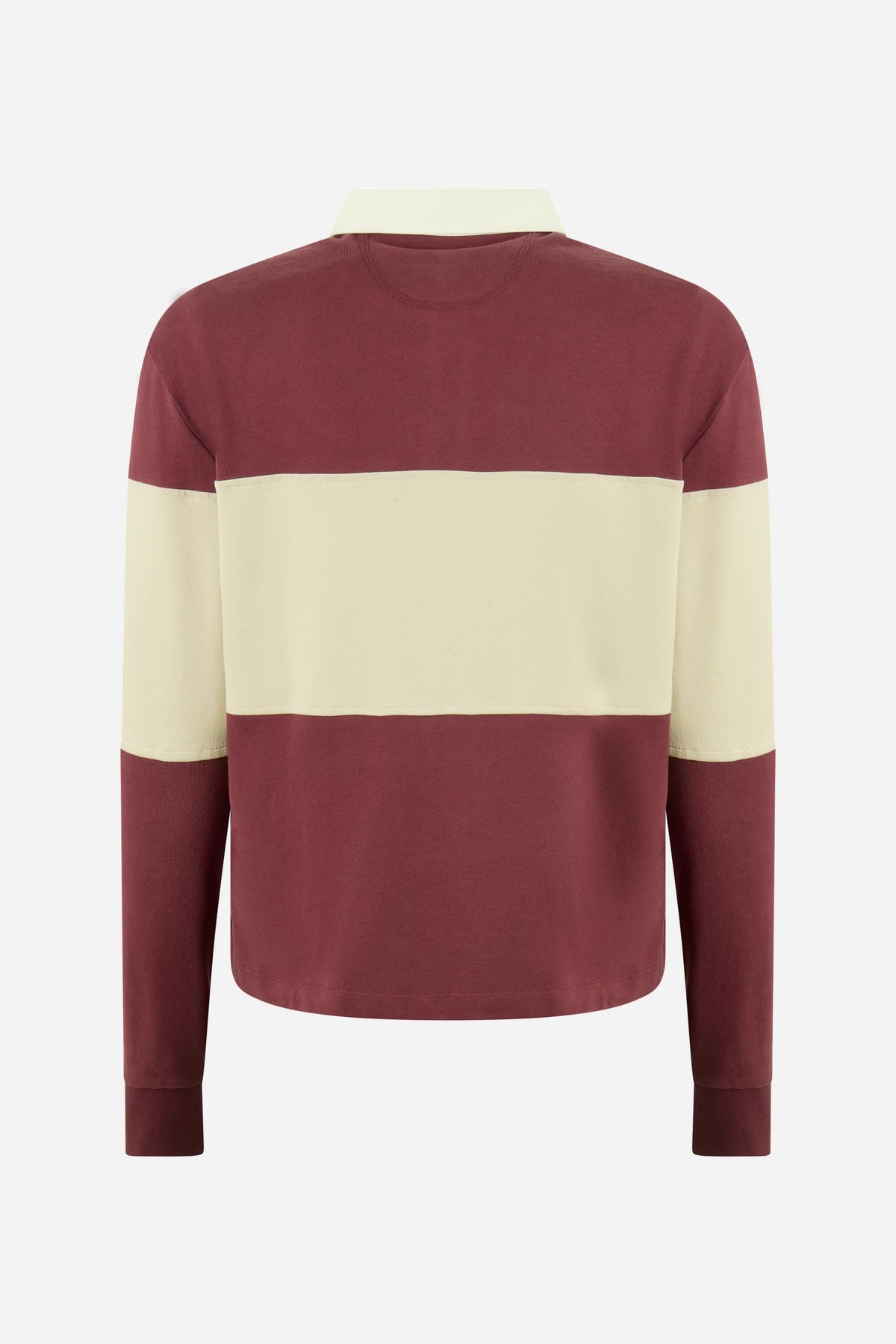 Women's long-sleeve polo in heavy 100% cotton jersey, featuring a contrast gabardine collar, double twill placket, color block stripes, and embroidered logo. - Port Royale/Pristine