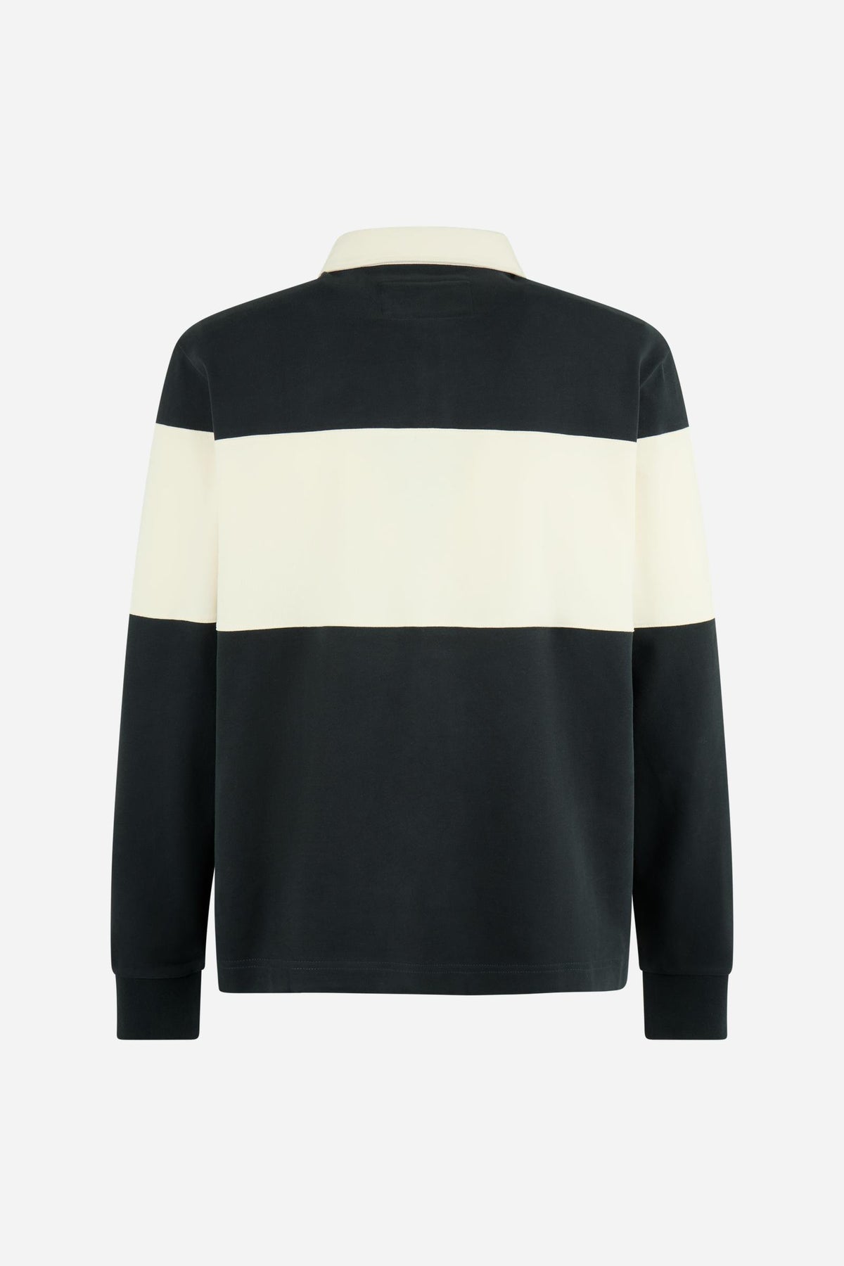 Men's long-sleeve polo in heavy 100% cotton jersey with two-tone collegiate color block, rugby construction, contrasting collar, and embroidered logo for comfor - Navy Blazer/Pristine