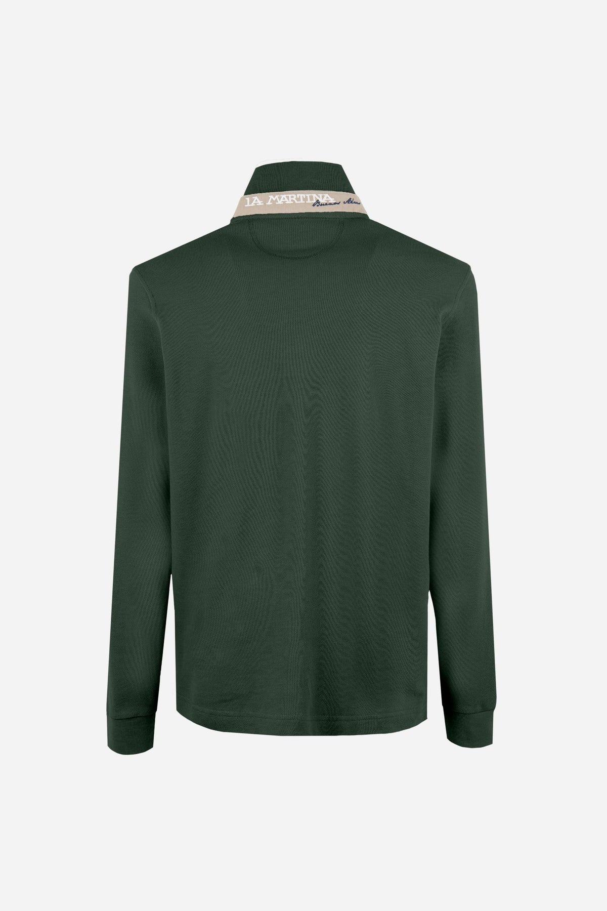 Men’s long-sleeve polo in stretch cotton piqué offers comfort, flexibility, a ribbed collar with contrasting gabardine detail, slim fit, and embroidered logo - Sycamore