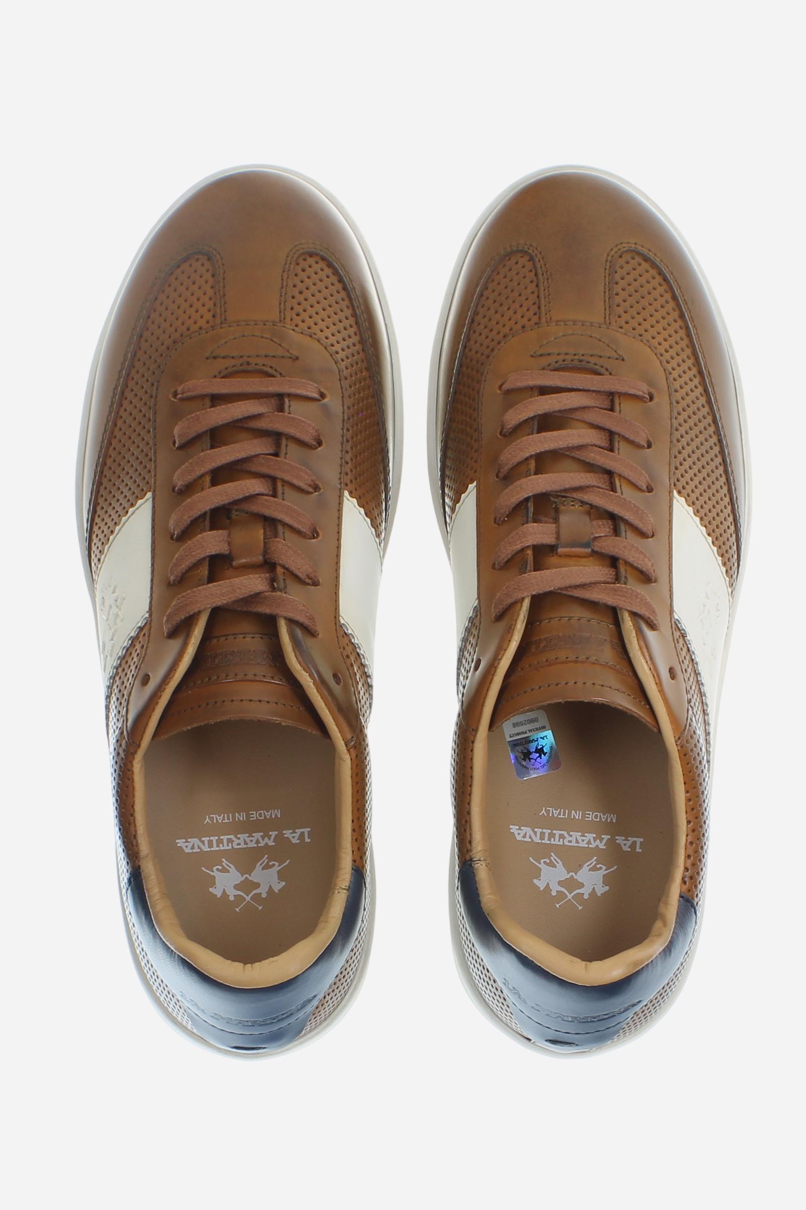 Men’s Vegetable-Tanned Leather Sneakers with Contrast Band – Core Sage