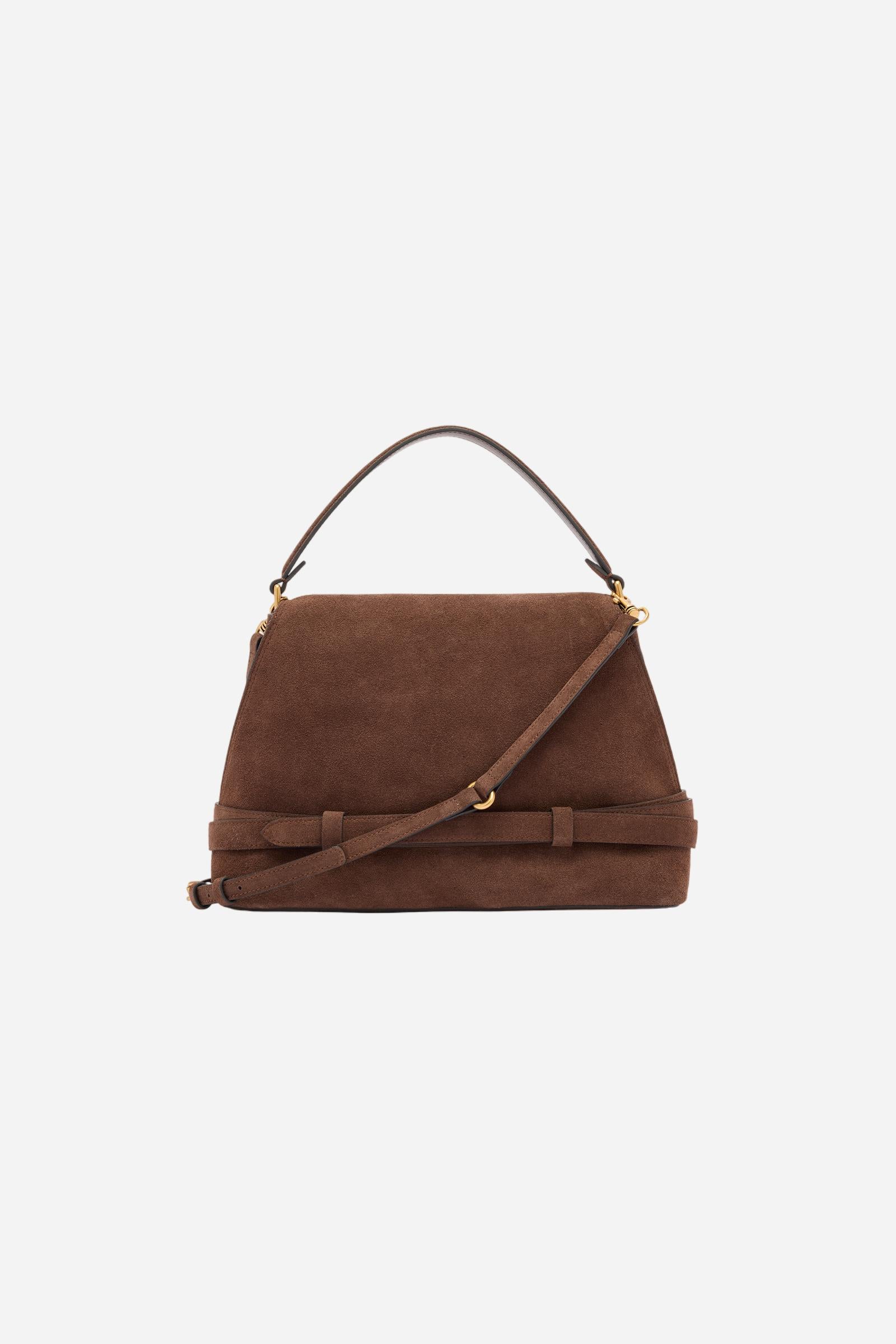 Trapeze tote bag in suede with flap – Selva