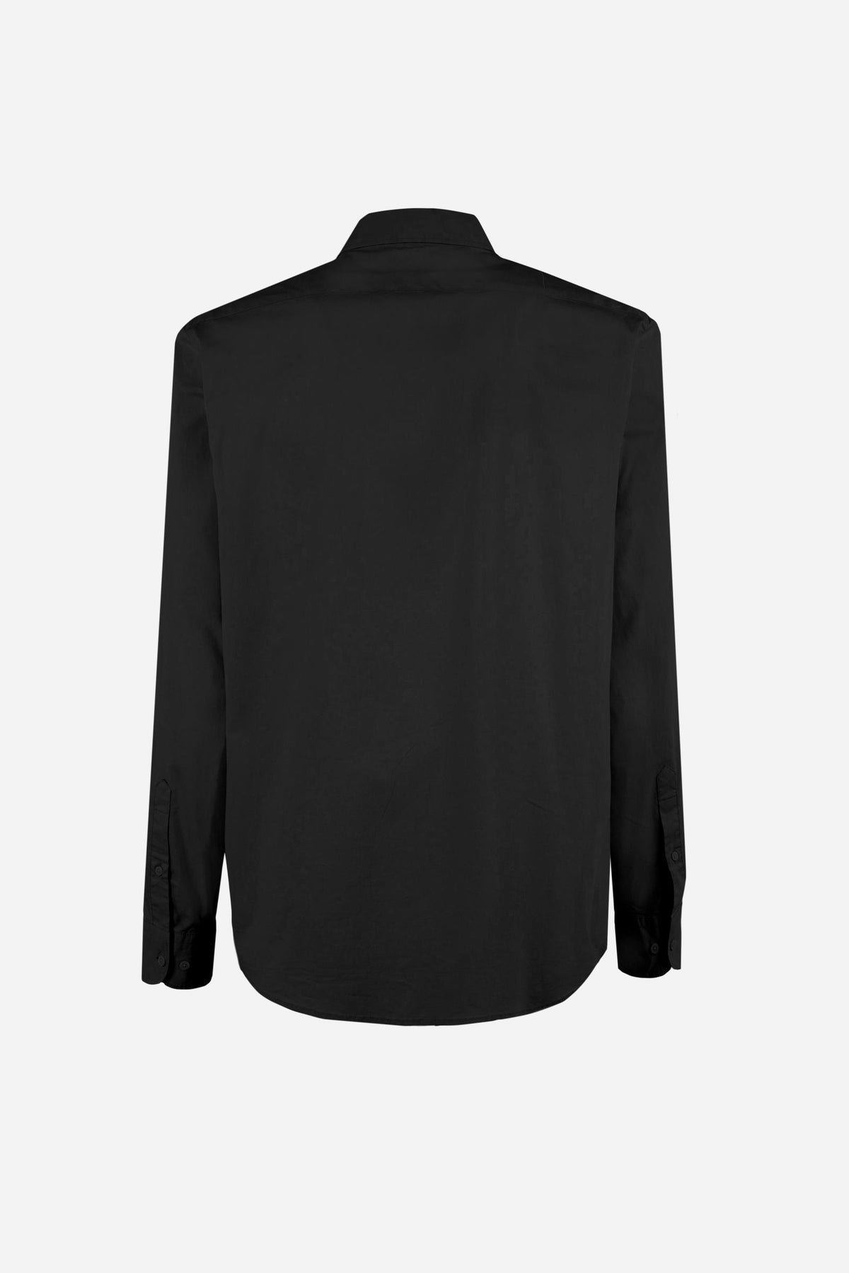 Men's long-sleeve 100% cotton poplin shirt with regular fit, French collar, custom buttons, single-button cuff, and Argentina Edition labels for a refined look. - Black