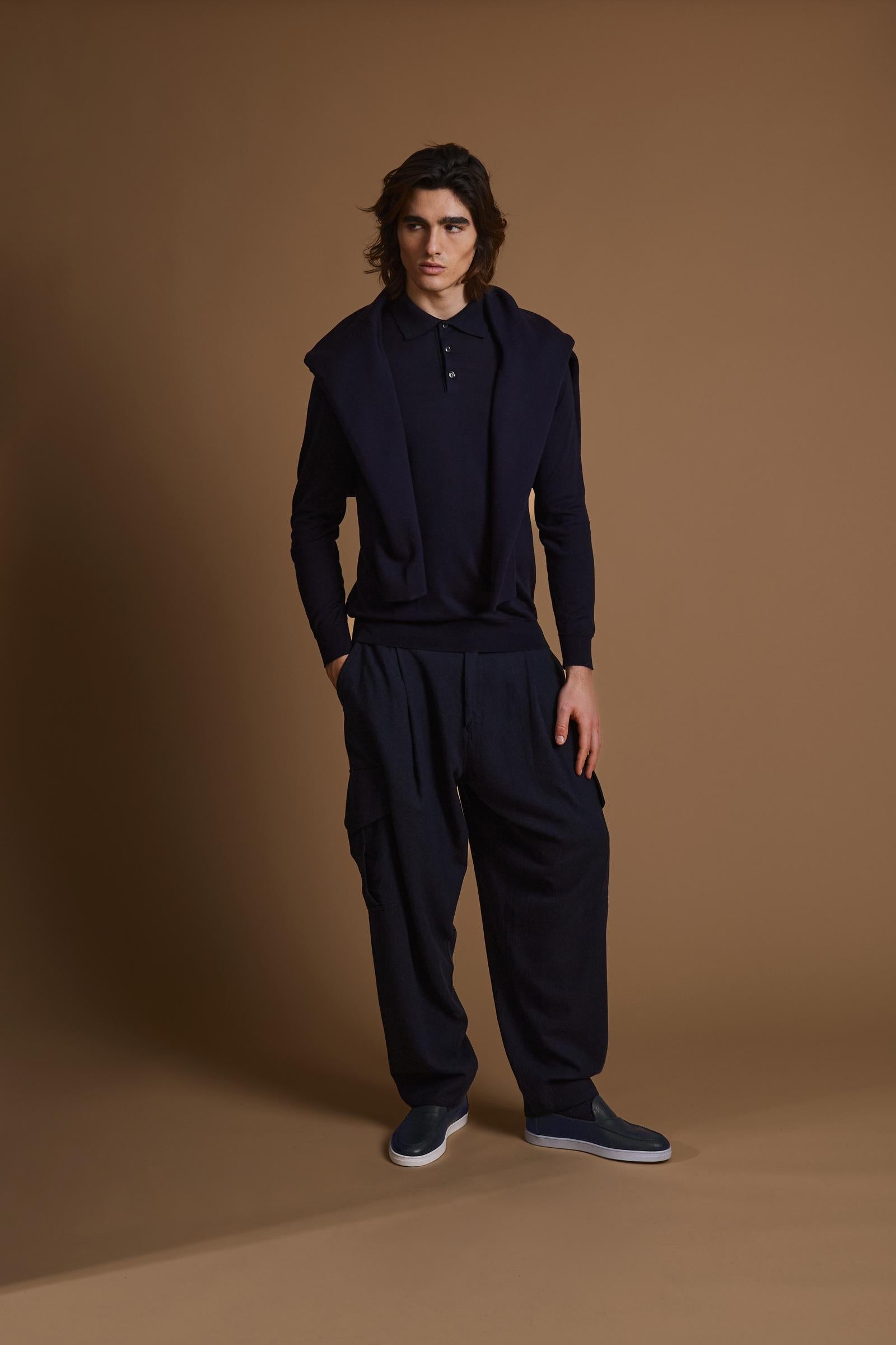 Men's long relaxed cargo pants in wool blend - Frank