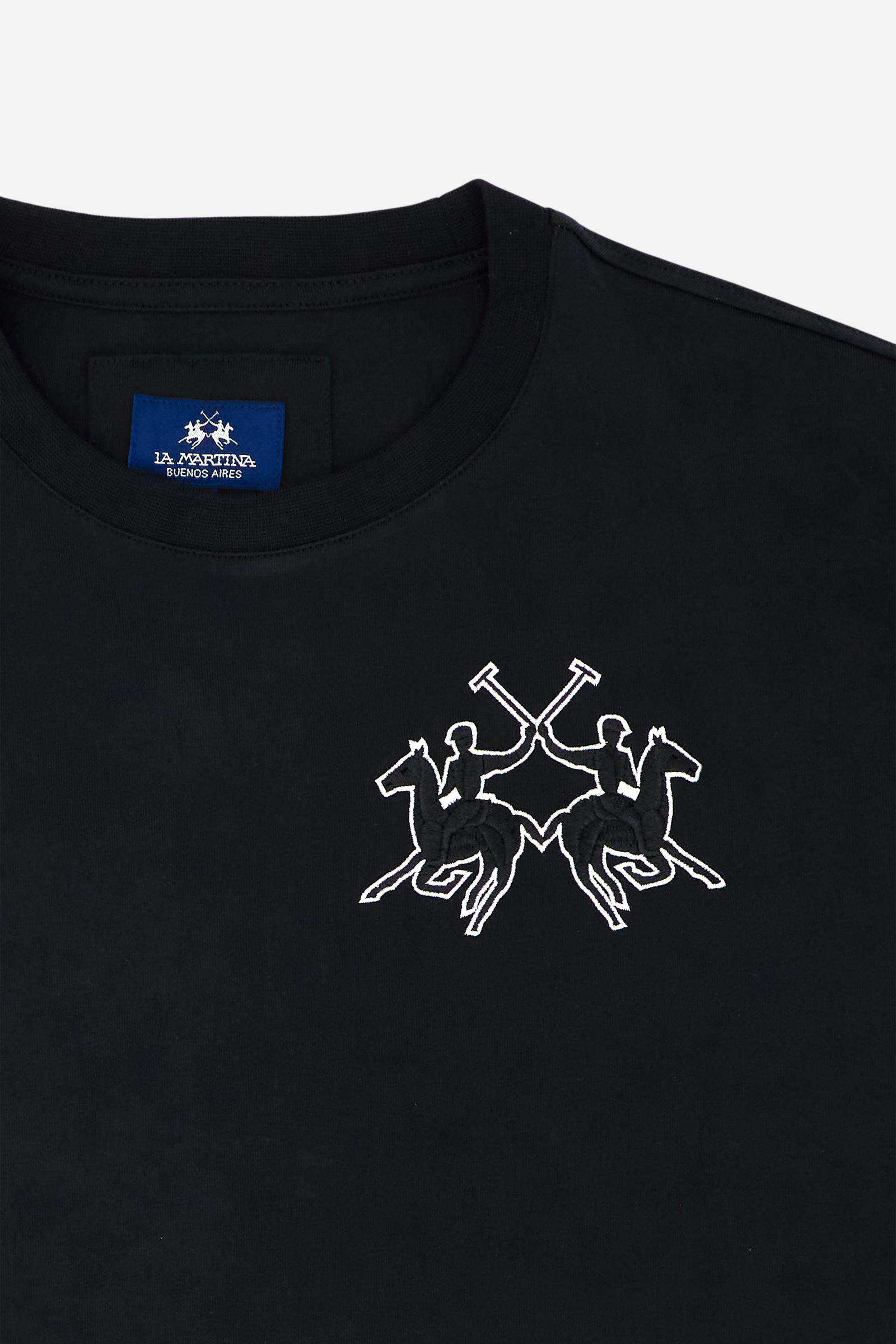 T-shirt in heavy cotton jersey with a structured, boxy fit. Dropped shoulders and clean lines. Large contrasting 3D embroidered logo on the chest. - Black                                                                                                                                                                                                                                                                                                                                                                      