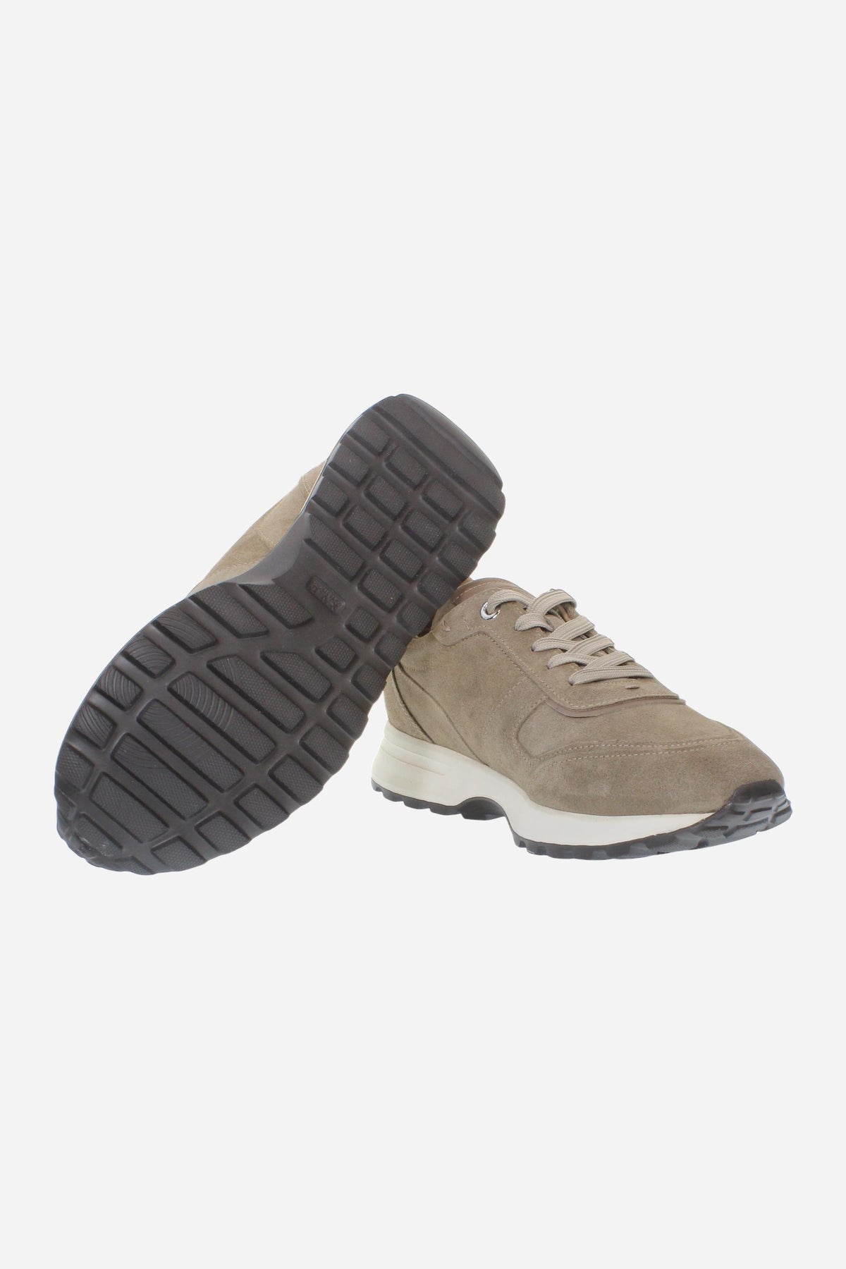 Men's suede sneaker with tone-on-tone stitching, hand-crafted details, heat-embossed logos, and a lightweight two-tone EVA sole for comfort and grip. - Taupe Gray