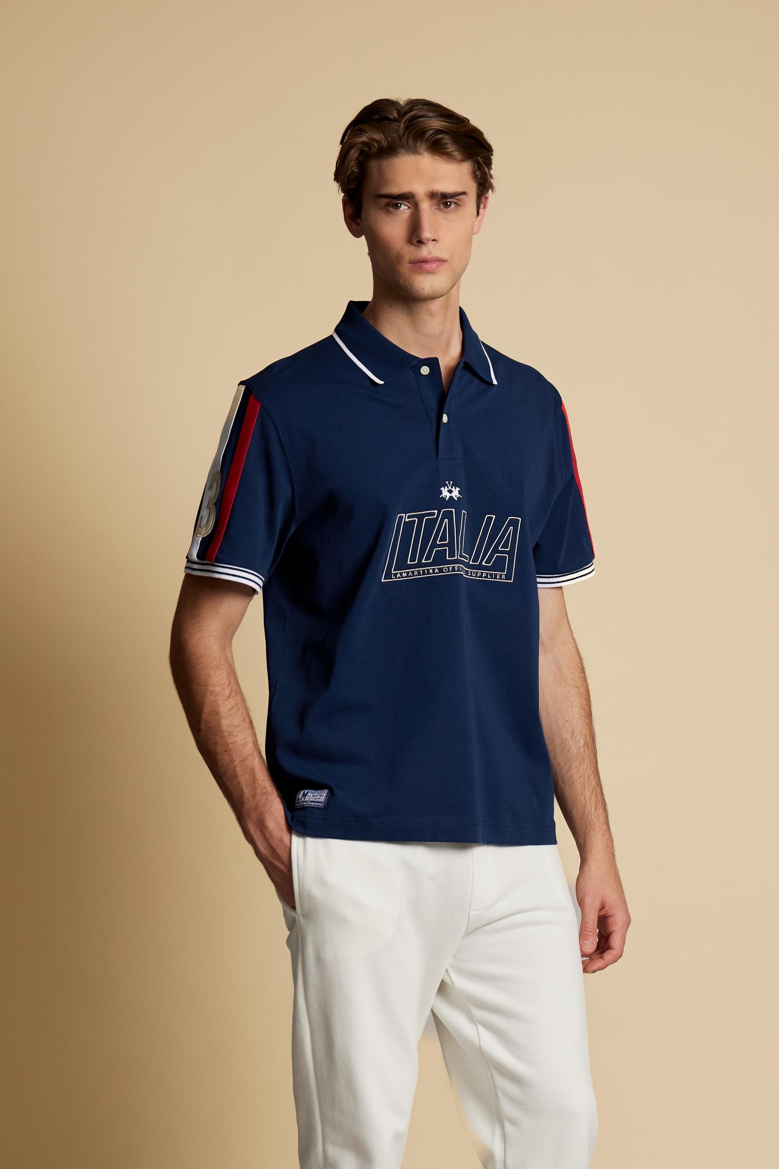 Men’s jersey polo with contrast stripes – Constant