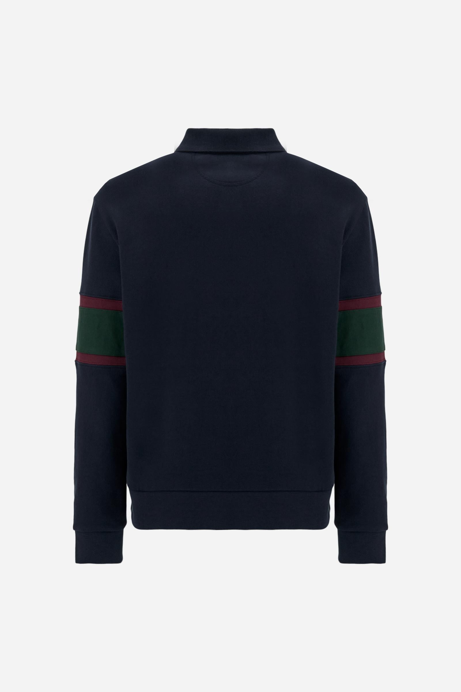 Men's rugby sweatshirt in brushed cotton with colored stripes - Damon