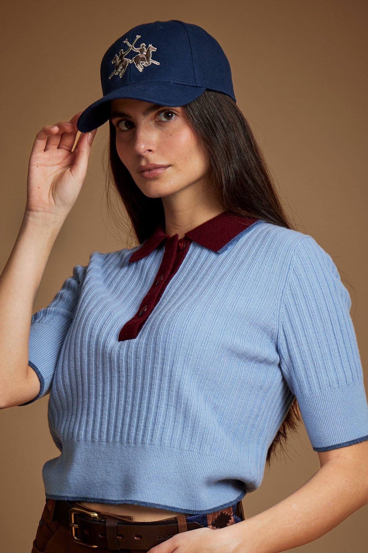 Women's knitted lambswool polo with contrasting details - Eugenie